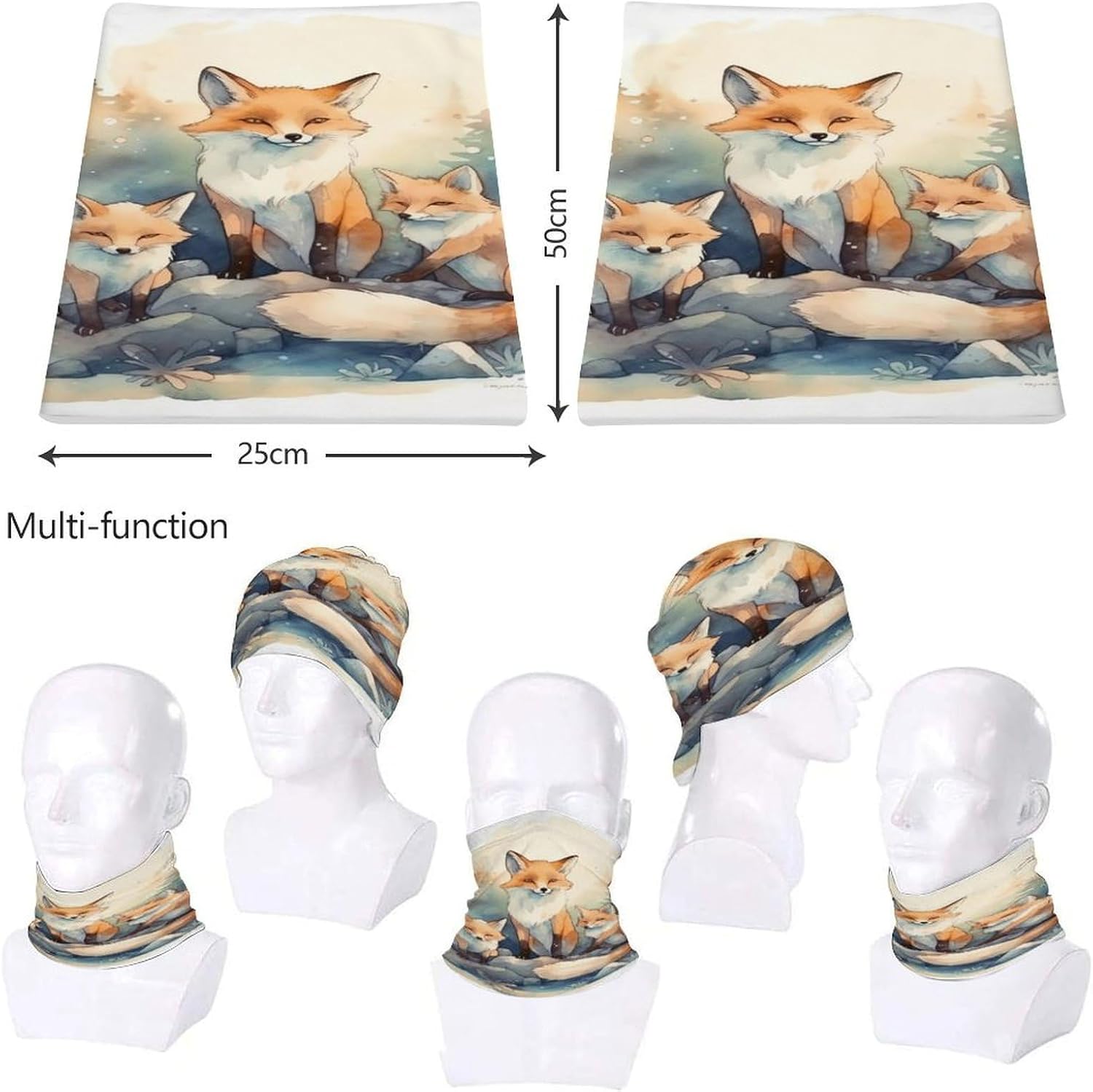 Sun UV Protection Neck Gaiter Upf 50+ Balaclava Ski Watercolor Fox Face Mask Summer Face Cover Scarf Breathable Bandana for Fishing Hunting Kayaking Hiking Cycling Outdoor Activities