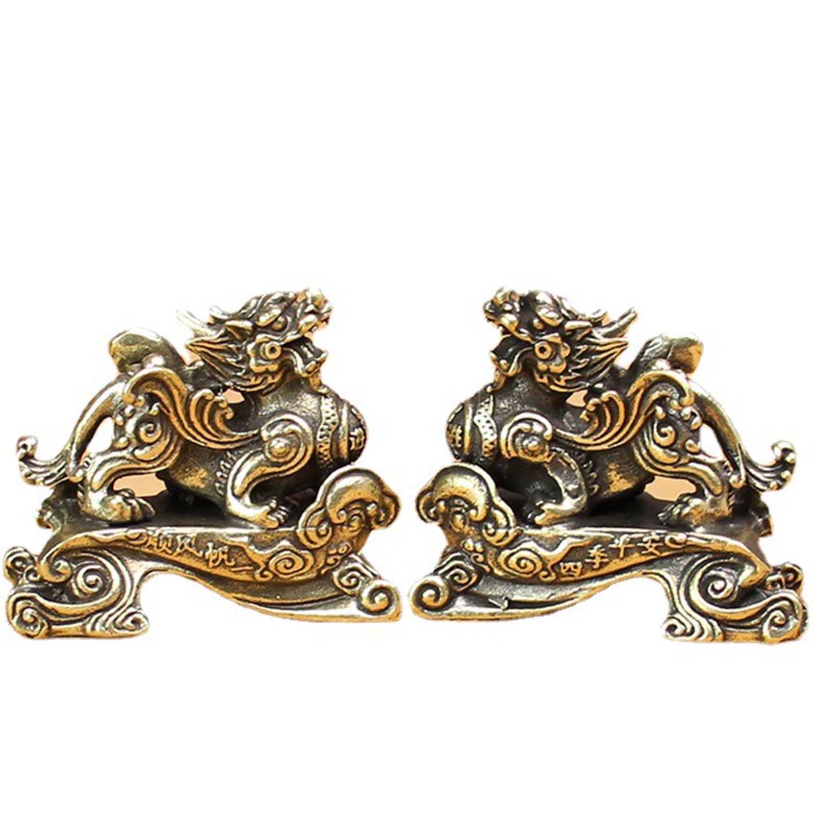 Zooeewly Brass Feng Shui Pi Yao Figurine Chinese Pi Xiu Ornament Bronze Pixiu Dragon Wealth Protection Amulet Home Decor