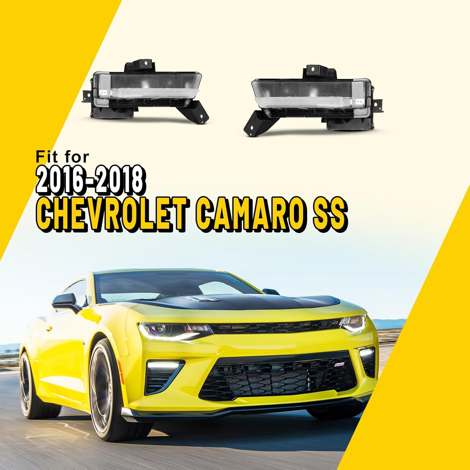 LED Fog lights Assembly Compatible with 2016 2017 2018 Chevy Camaro SS DRL Fog Lamp Replacement Wiring Kit & Switch Included- 1 Pair (Clear Lens)