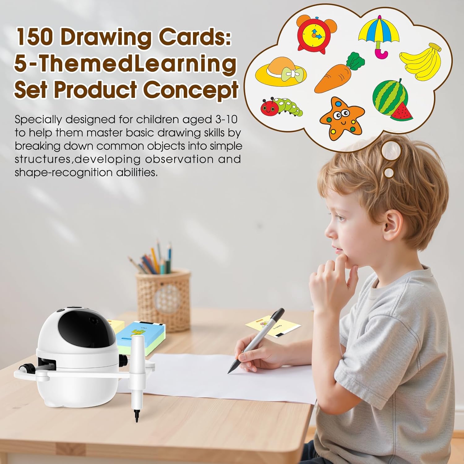 Drawing Robot Toys Painting Kit for Kids, Toddler Toys Birthday Gifts for 3-10 Girl Boy, Electronic Learning Toys with Intelligent Sensing 150 Cards, Interactive Painting Toy Set (White) - Image 3