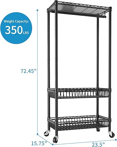 Miniatura 4 de Golpart Perchero portátil con ruedas para colgar ropa, resistente alambre ajustable con barra y cesta para colgar, estante de metal independiente,