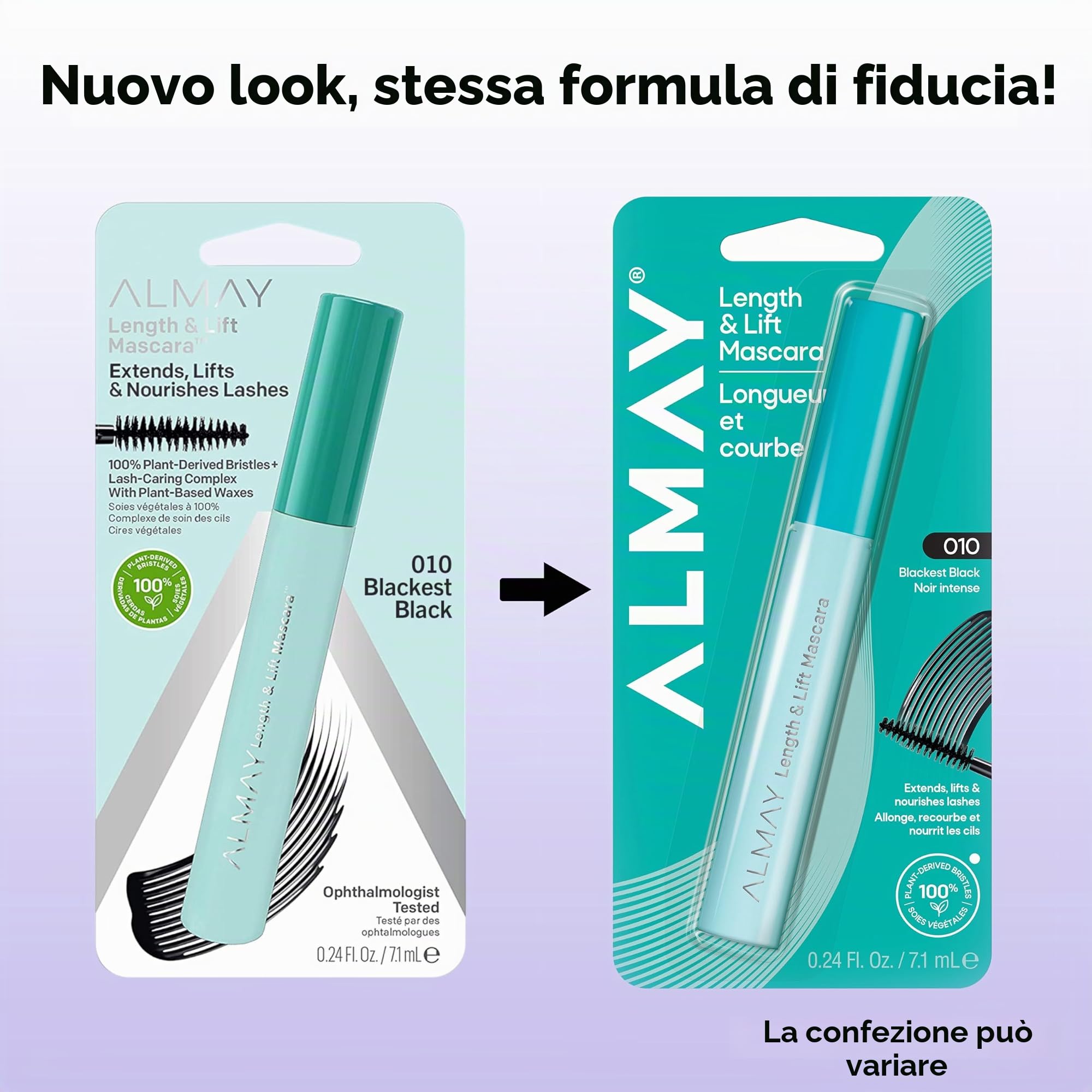 Almay Length & Lift Mascara, 10 Blackest Black, 1 Count | Mascara nutriente e allungante che solleva e definisce le ciglia senza grumi. Ipoallergenico.