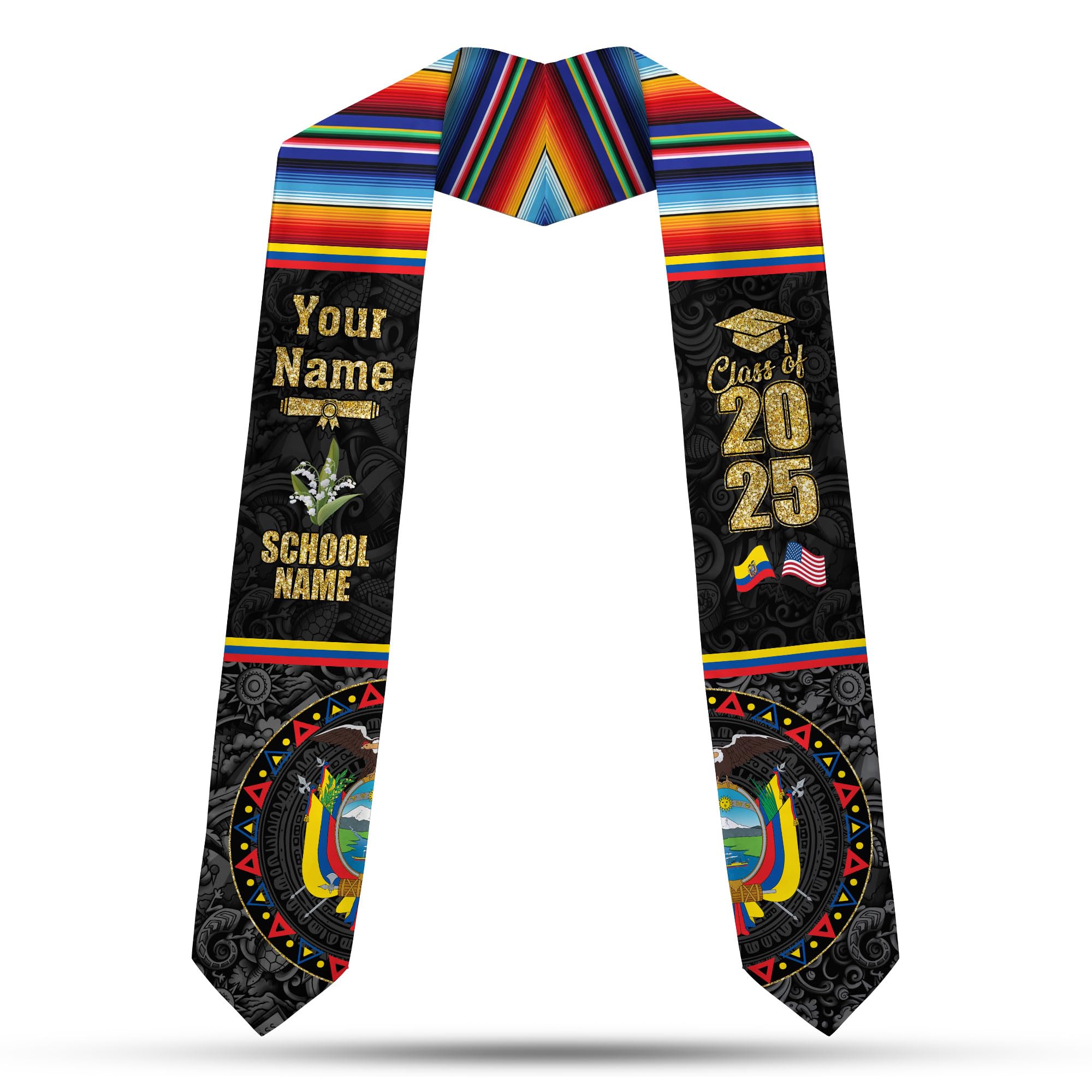 MonkeyVan Ecuadorians Graduation Sash Custom Ecuadorians American Flag Graduation Sash 2025 Ecuador Graduation Stole Ec4