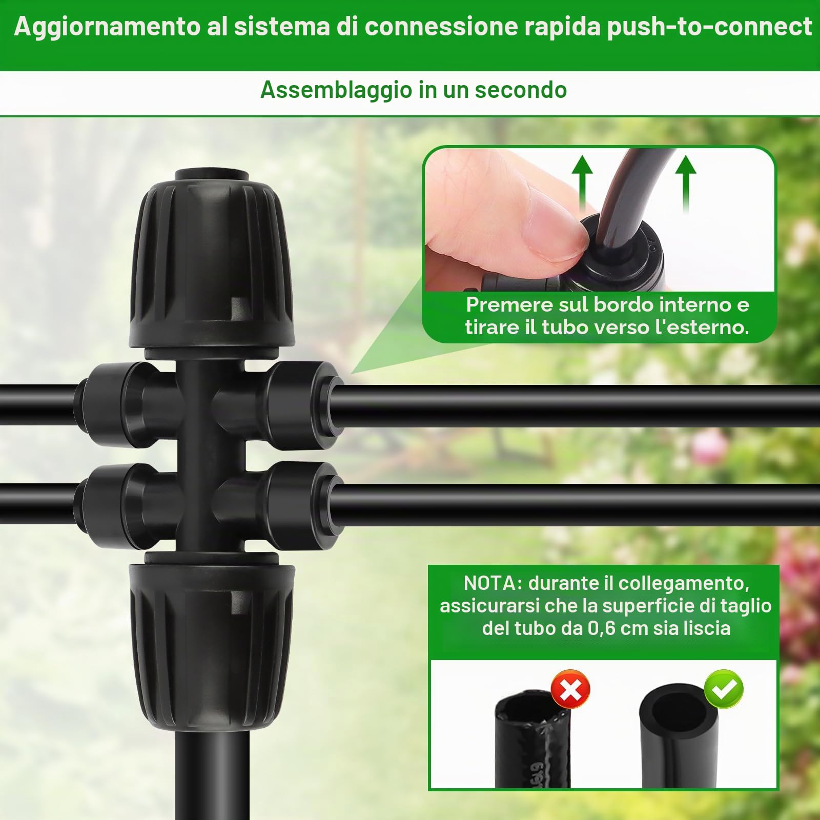 Kalolary Drip Irrigation Kit, Sistema di Irrigazione Rapido - Sistema Automatico con Connettori Push-to-Fit, Tubi da Irrigazione per Prato, Giardino, Serra e Fiori (Tubo da 1/2'' 1/4'')
