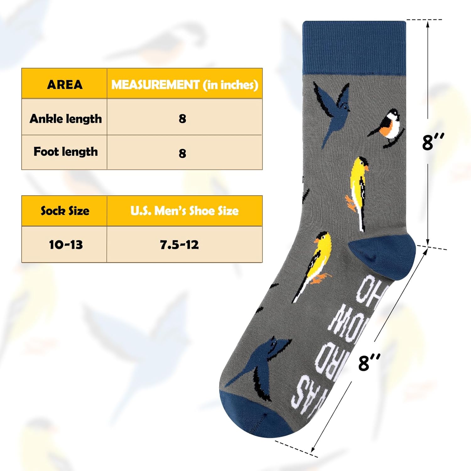 Vansolinne Birds Socks For Men Casual Crew Socks Bird Nerd Lovers Appreciation Birthday Funny Crazy Animal Gifts Cardinal Hummingbird Spring Watchers Cozy Breathable Mid-calf Length 4 Pairs - Image 4
