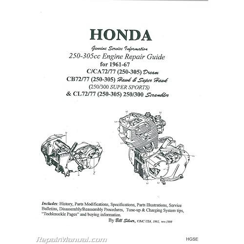 HGSE Honda 250-305cc Dream Hawk Super Hawk Motorcycle Engine Repair Guide by Bill Silver