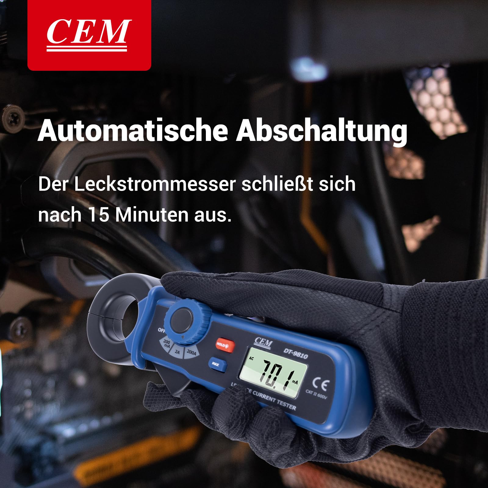 CEM DT-9810 Digitale Stromzange AC-Leckstrom stromzangenmessgerät – Präzisions 100μA Mini-Leckstrom Messgerät Digitales leckstromzange zangenamperemeter mit Data-Hold & automatischer Abschaltung