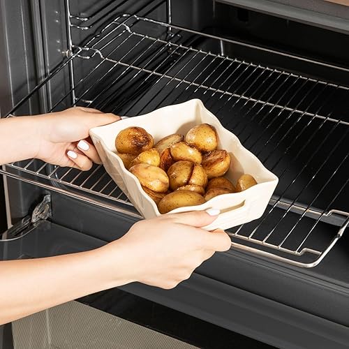 Miniatura 5 de Sweejar Fuentes para Horno, Juego de Utensilios de Cerámica para Hornear de 3 Piezas, Fuente Rectangular para Hornear con Asas, Molde para Lasaña de