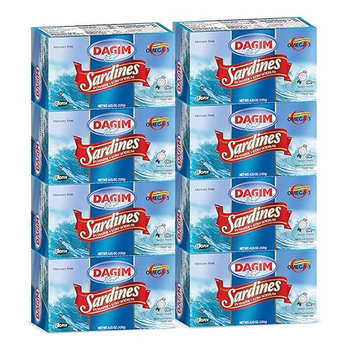 Dagim Sardinas en agua  Pescado de sardina enlatado bajo en sodio  Gran fuente de Omega 3 Kosher para Pascua  Paquete de 8