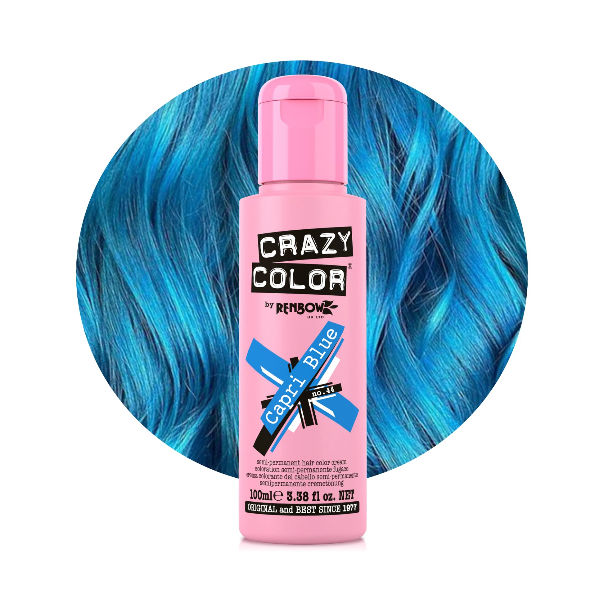 Renbow Crazy Color Semi-Permanent Hair Color Dye Capri Blue 44 – 100ml