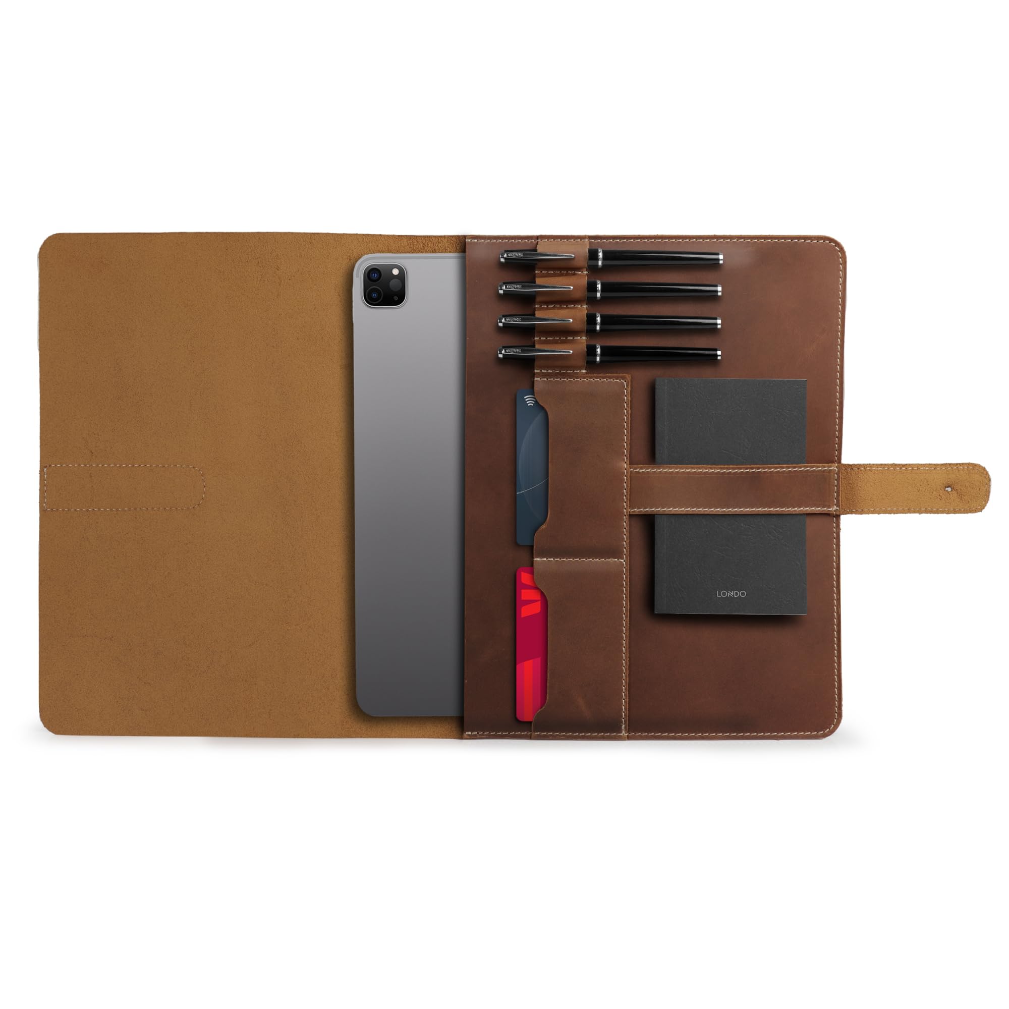 Londo Echtleder Tablet Hülle – iPad Pro 12.9 Case mit Zwei Kartenfächern & Leder Stift-/Apple Pencil Halter