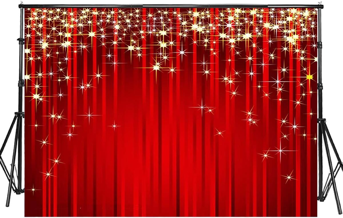 Fondo Fotográfico Sensfun 10x6.5 pies Rojo Brillante con Estrellas Doradas