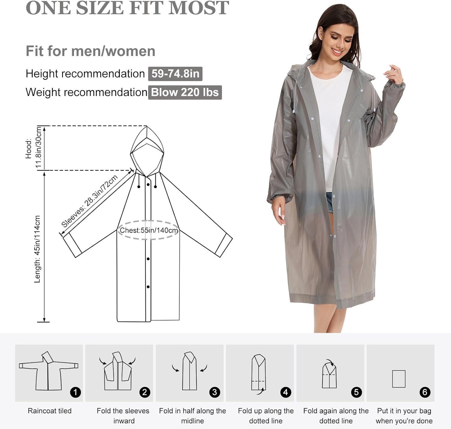 Rain Ponchos for Adults Women Men Reusable ，2 Pack EVA Raincoats，Portable Packable Rain Jackets with Drawstring Hood - Image 3