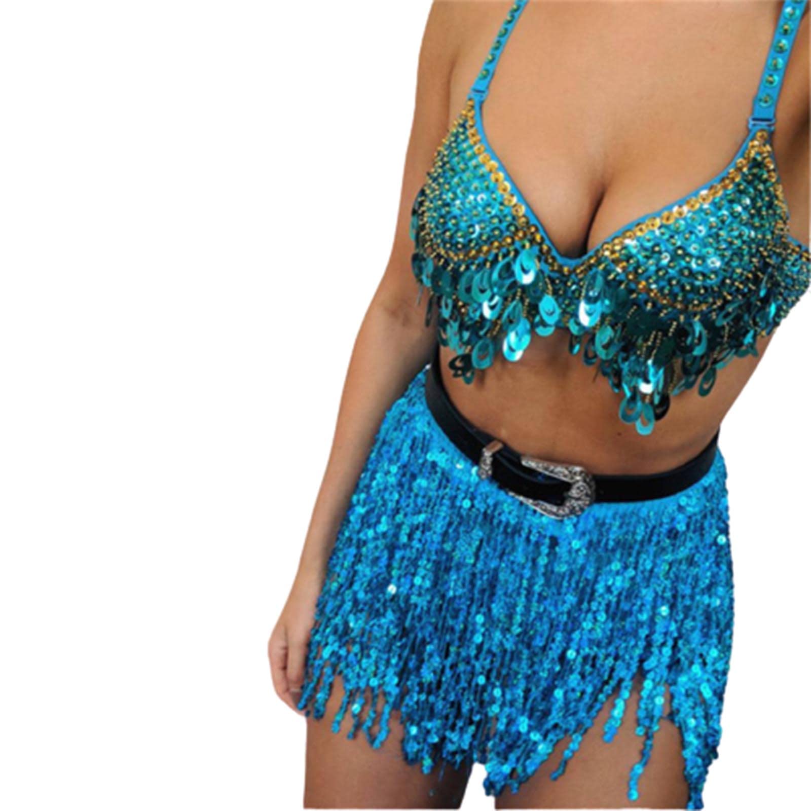 Yienate Sexy Belly Dance Hip Skirt Fringed Sequin Outfit Tassel Scarf Hip Beach Sparkle Wrap Summer Carnivals Costume for Women and Girls