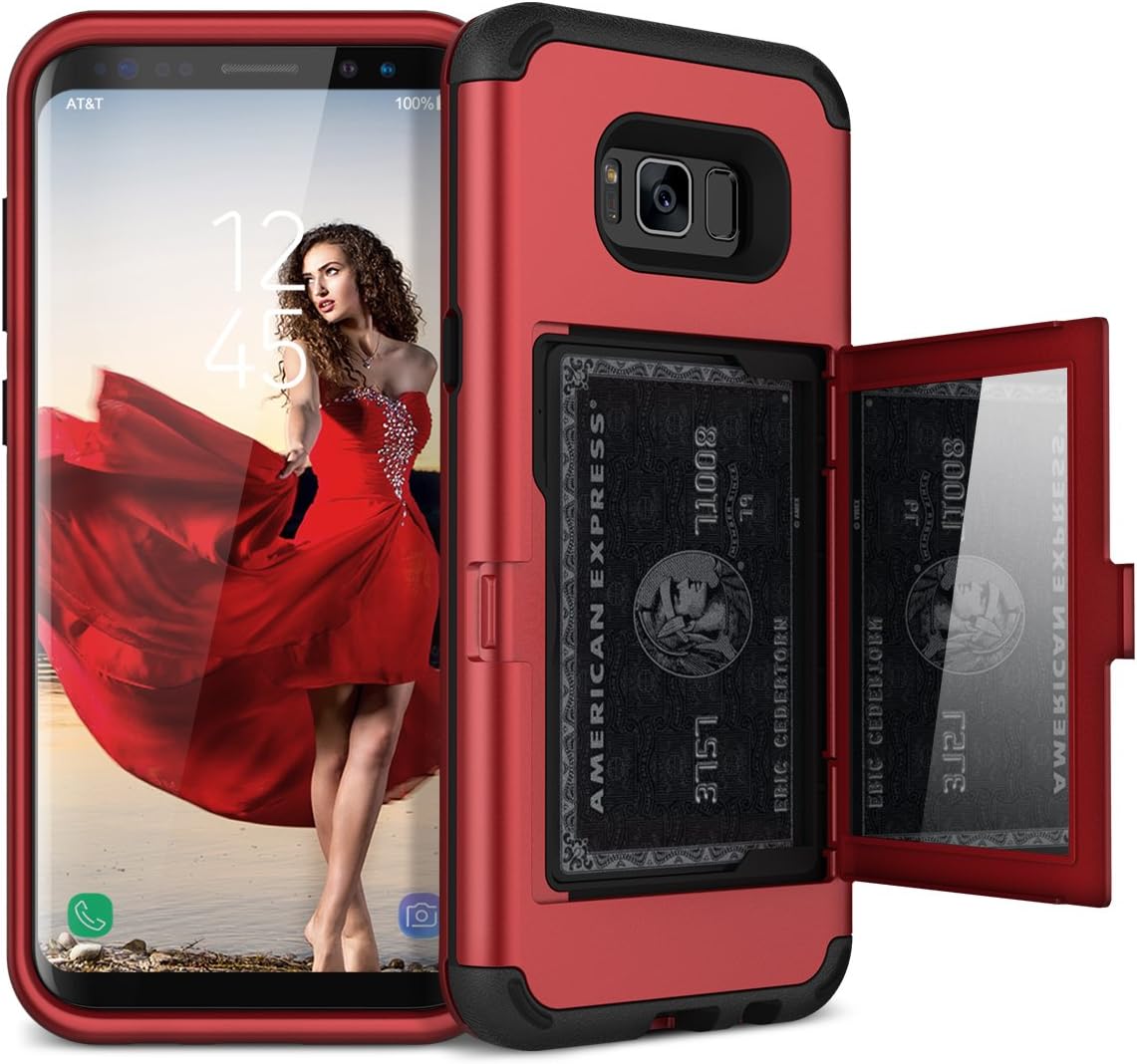 WeLoveCase Galaxy S8 Wallet Case Defender Wallet Design with Hidden Back Mirror and Card Holder Heavy Duty Protection Shockproof 3 in 1 All-Round Armor Protective Case for Samsung Galaxy S8 - Red