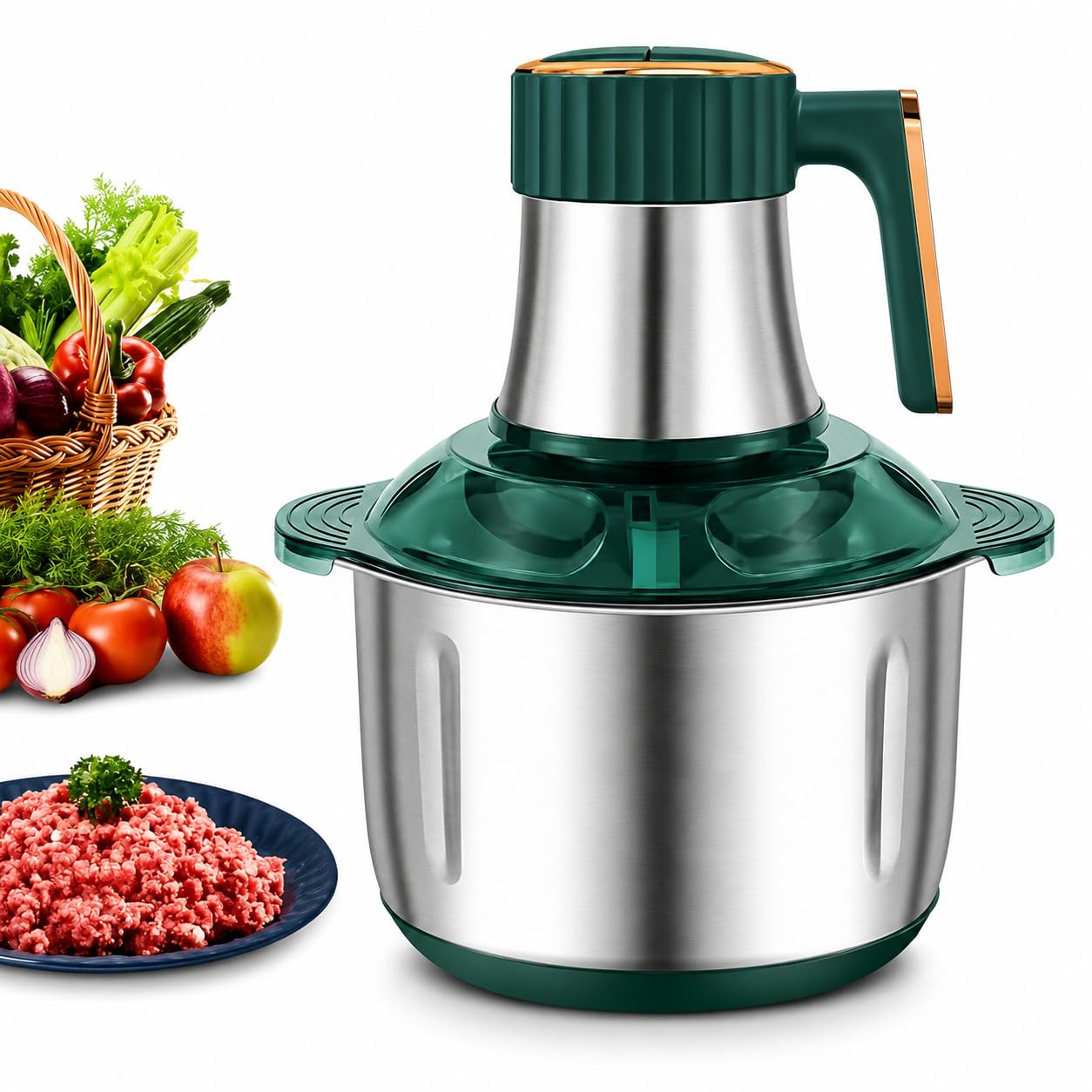 Food Chopper, 2L Stainless Steel Electric Meat Grinder with handle, Food Processor with 4 Sharp Blades for Baby Food Meat, Vegetables, Fruits and Nuts Fruit Mixer Nuts Grinder Blender Fillings Maker-image-7