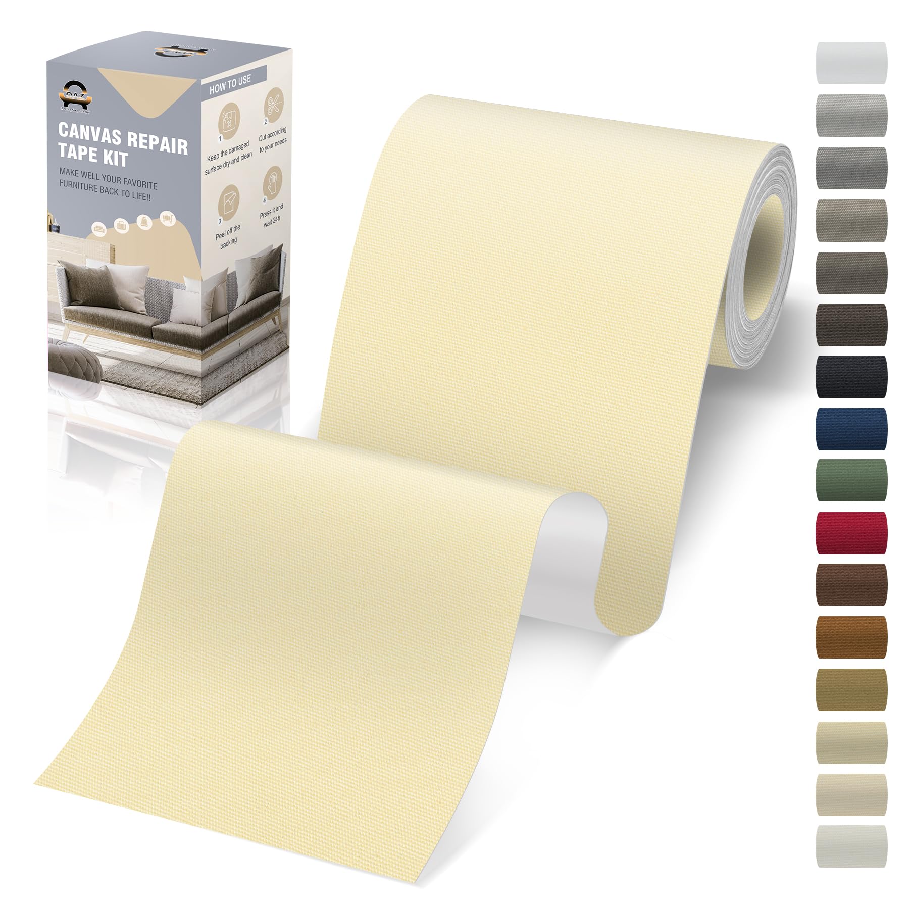OAZ Self-Adhesive Fabric Patches, 10 x 200 cm Canvas Fabric, Self-Adhesive, Cream, Waterproof Canvas Patches, Self-Adhesive for Sofa, Tent, Furniture, Car Seat, Lounger