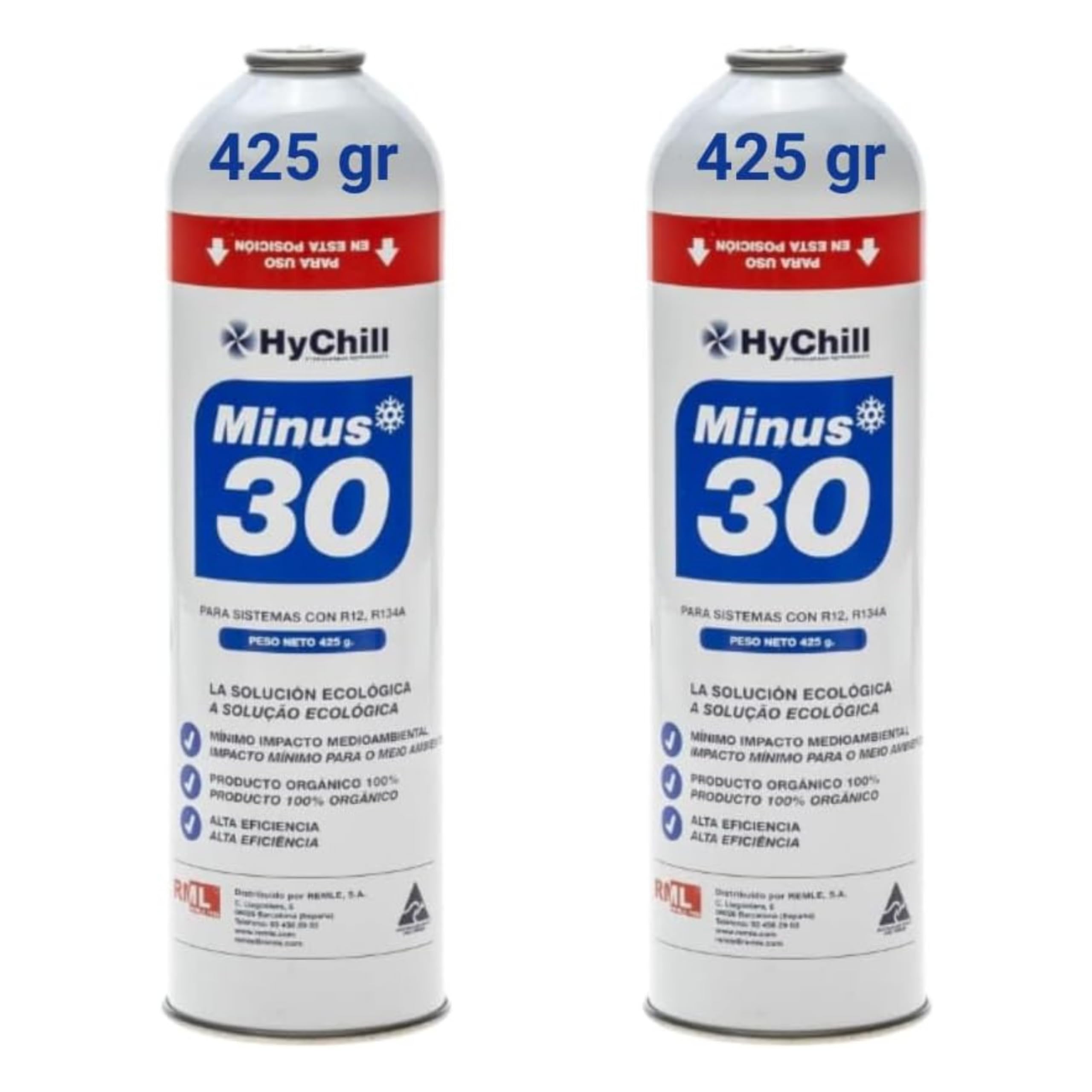 Recamania Pack 2 Envases (2x425 Gramos)Gas refrigerante orgánico ecológico Minus 30. Mirar tablas de presiones para su regulación y ficha de seguridad