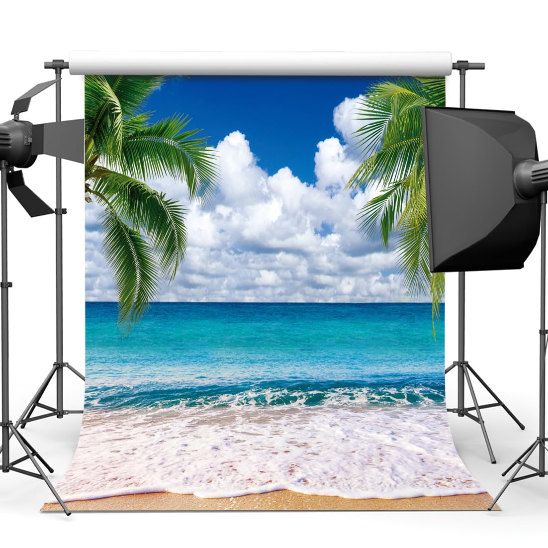 SJOLOON Summer sea Backdrop Tropical Beach Plants Photo Backdrop Hawaiian Ocean Blue Sky Background for Theme Party Supplies Studio Props 12692(10x10FT)