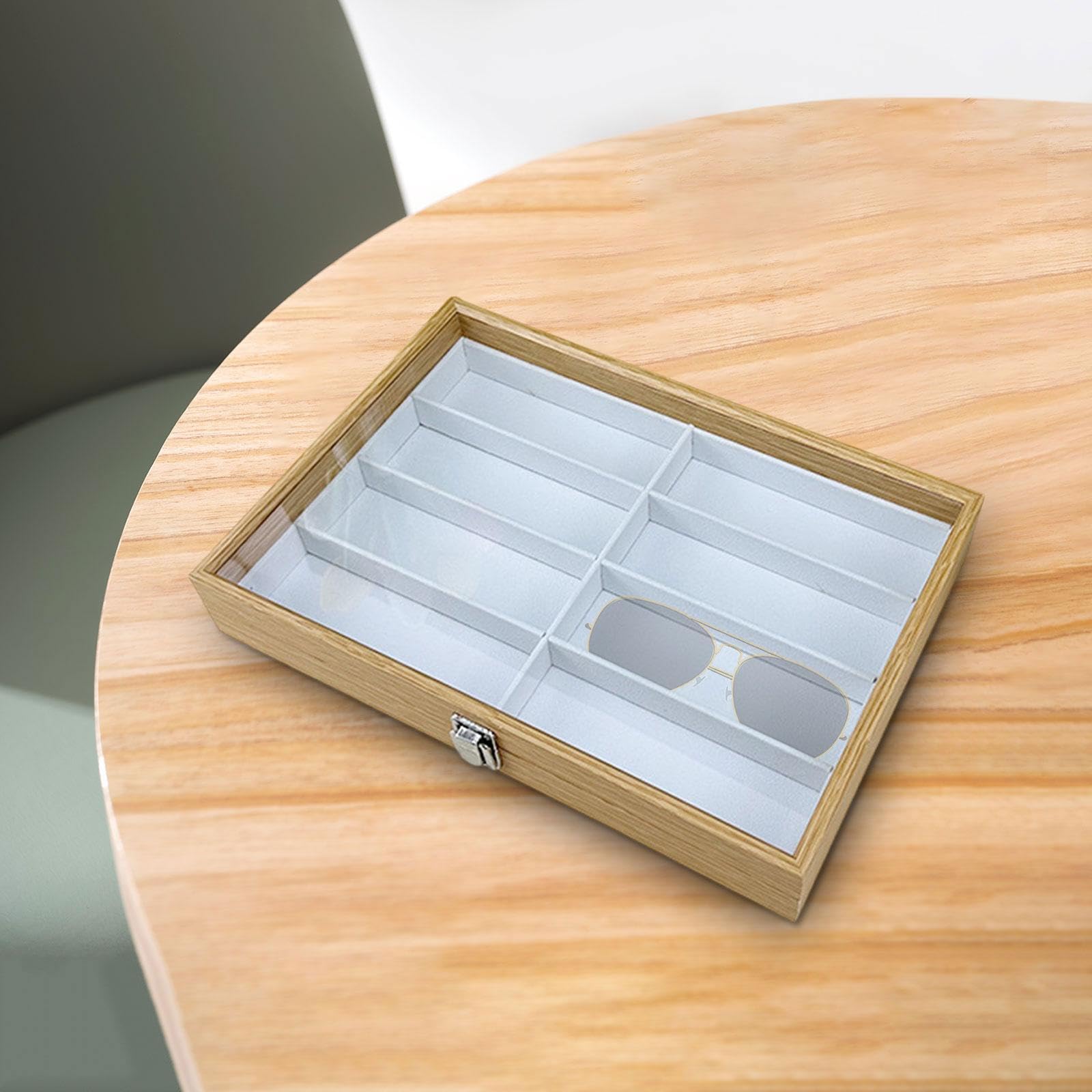 Bandeja de exhibición de gafas, elegante organizador de gafas de sol con tapa con cierre para guardar, joyas y relojes, estuche para guardar