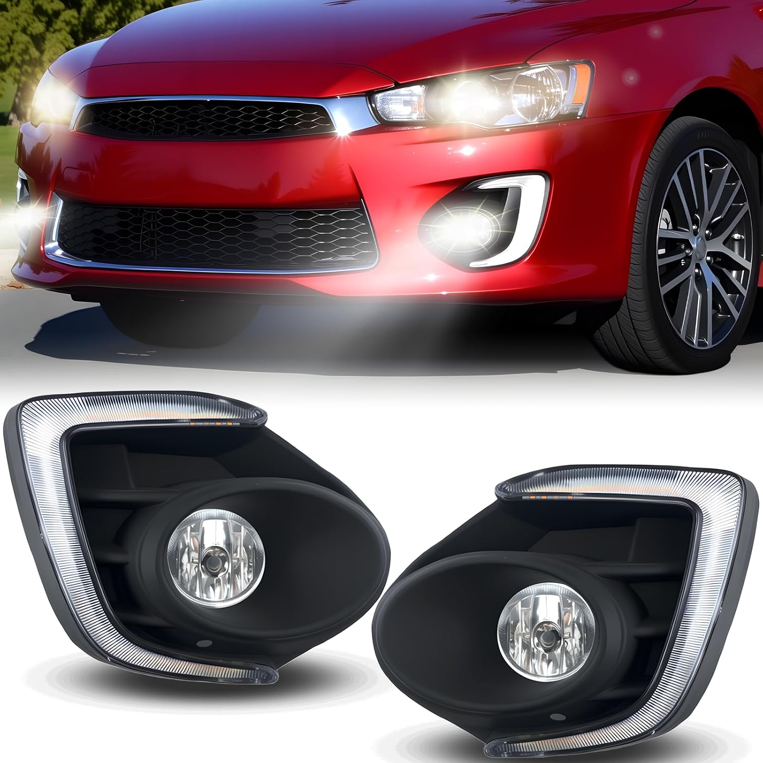 Fog Lights Compatible with 2016 2017 Mitsubishi Lancer 1 Pair Front Bumper Driving Fog Lamps- Clear Lens