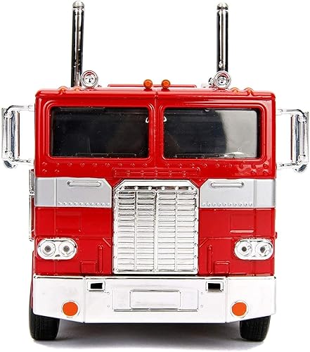 Miniatura 2 de Jada Toys Transformers G1 Optimus Prime Truck con robot en chasis DIE-CAST Car, 1 vehículo a escala 24, 100% metal, rojo 99524