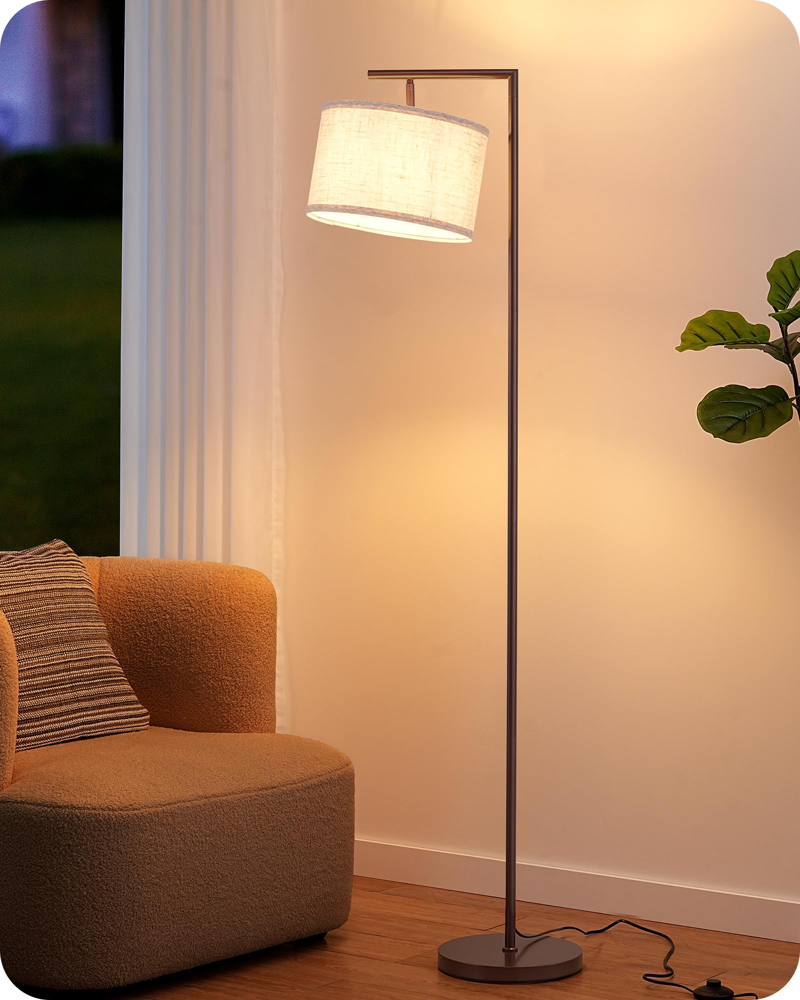 EDISHINE Stehlampe Wohnzimmer 160cm, Bogenlampe Modern mit Beigen Verstellem Leinen-Lampenschirm, LED E27 Glühbirne inklusive, Braun Leselampe Stehleuchte für Schlafzimmer, Kinderzimmer