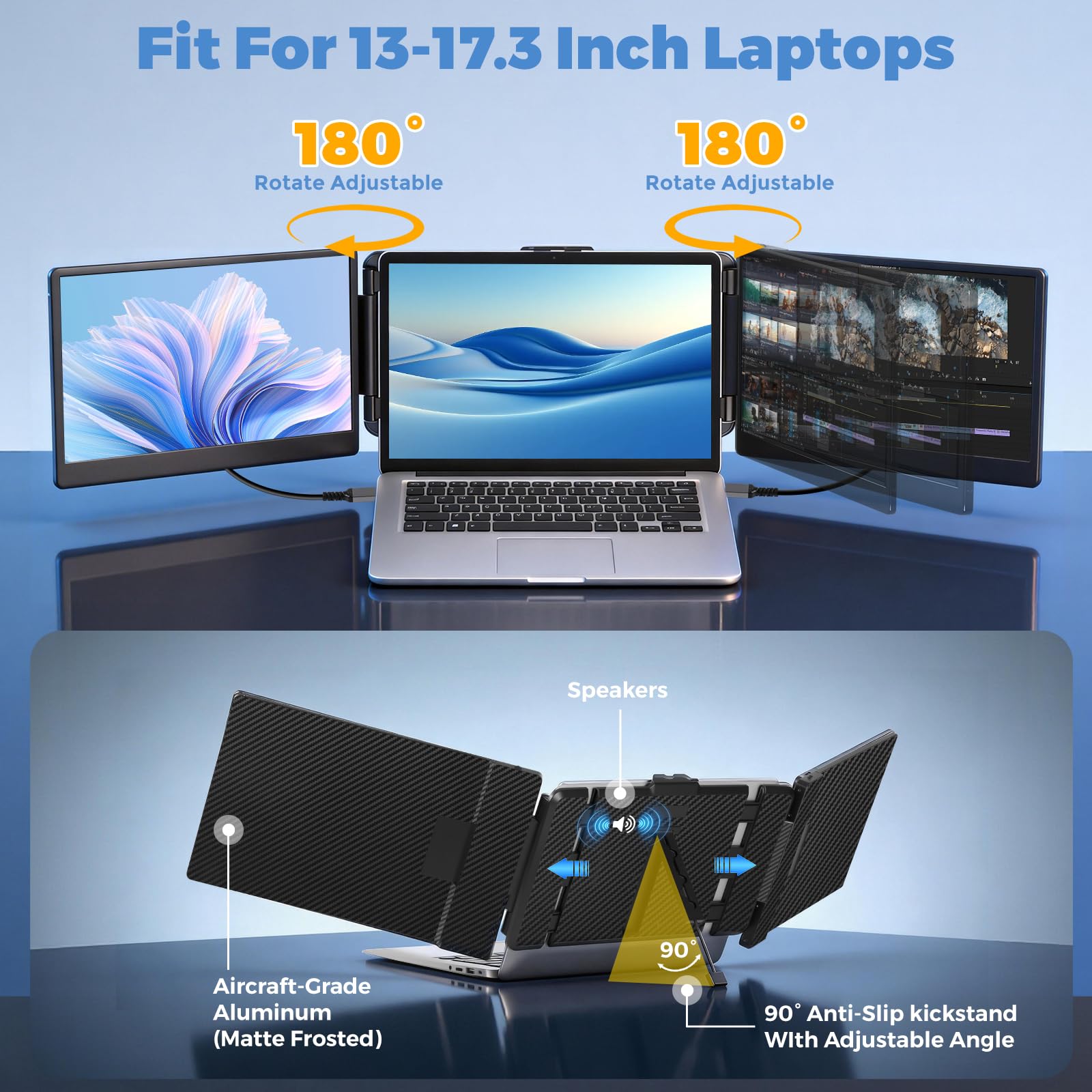 JoyReal Laptop Screen Extender, 14" FHD 1080P IPS Portable Monitor for Laptop, Triple Screen Extender Monitor USB-C/HDMI Plug-Play for Windows, Mac, Fit 13"-17.3" Laptops — view 5