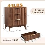 LYNCOHOME Fluted Nightstand with 3 Drawers, Modern Wood Chest of Bedside Table with Curved Profile, Fluted Dresser Organizer for Bedroom,Walnut