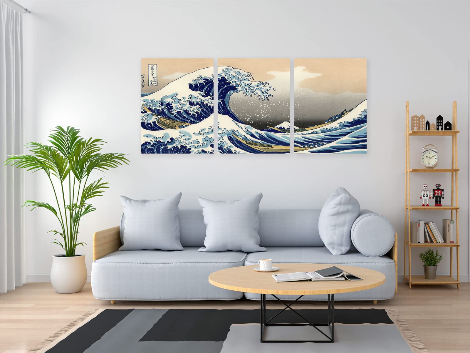 XtremeSkins Digital Print 3 Parts Wooden Framed Canvas Wall Art Decoration Poster (46x27 inch Total, One Part = 27x14inch) -THE GREAT WAVE OFF KANAGAWA CANVAS