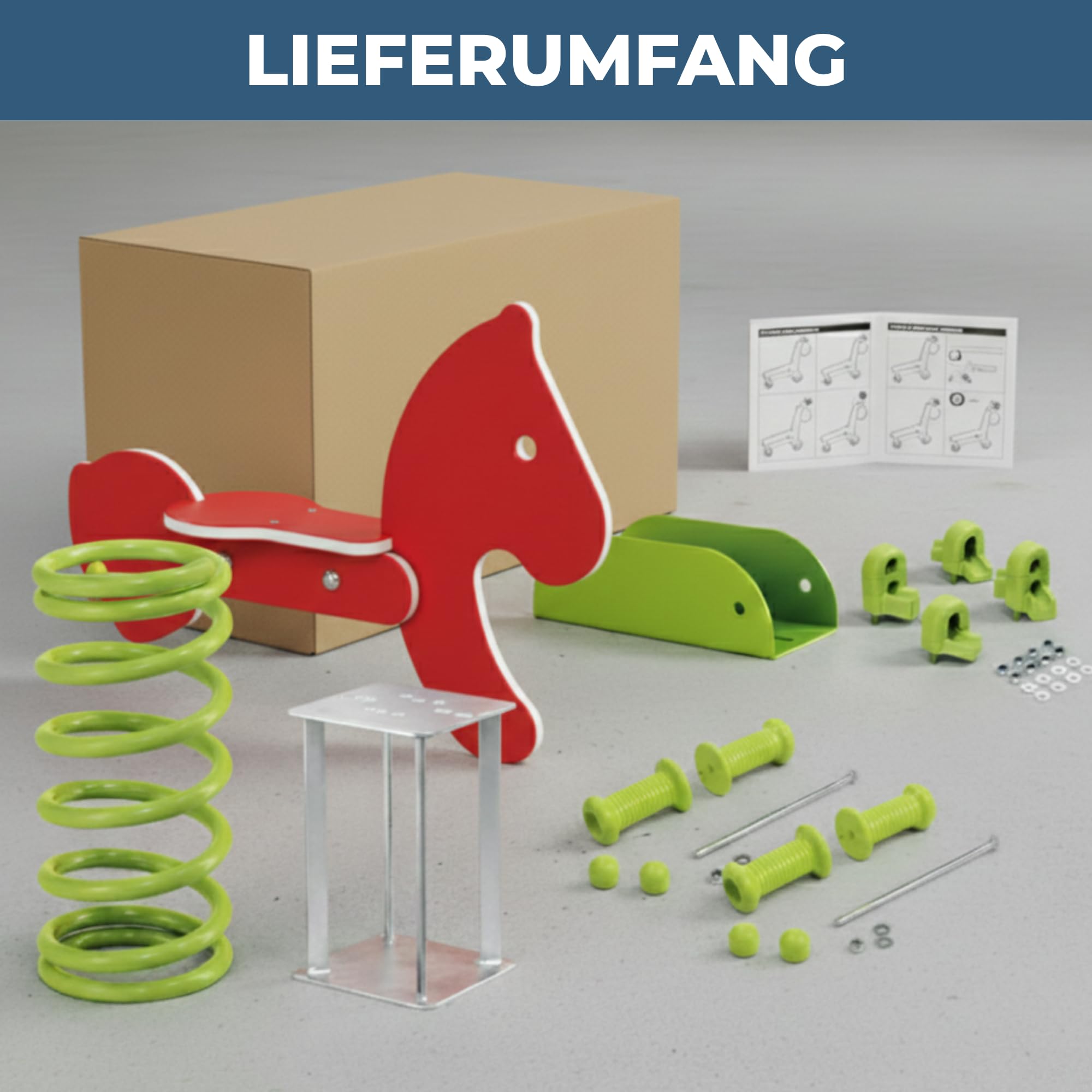 Federwippe Pony Schaukelwippe DIN EN 1176 geprüftes Wipptier | für öffentliche Spielplätze, Kindergarten und Kommunen aus HDPE Kunststoff Federtier inkl Bodenanker
