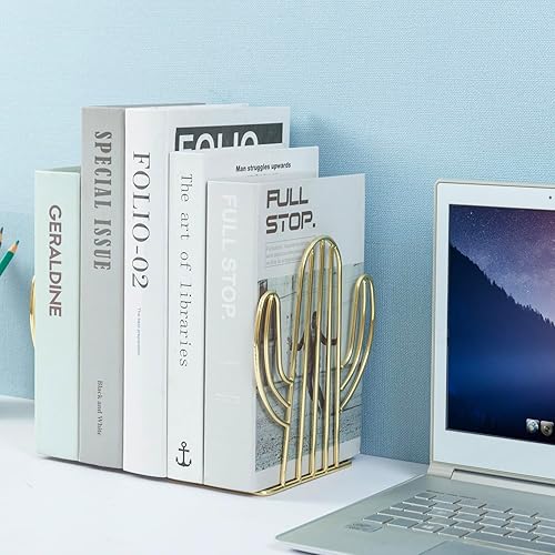 Miniatura 3 de MyGift Moderno sujetalibros de alambre de metal de tono latón, diseño de cactus, estilo del suroeste del desierto en forma de Sagauro, soportes