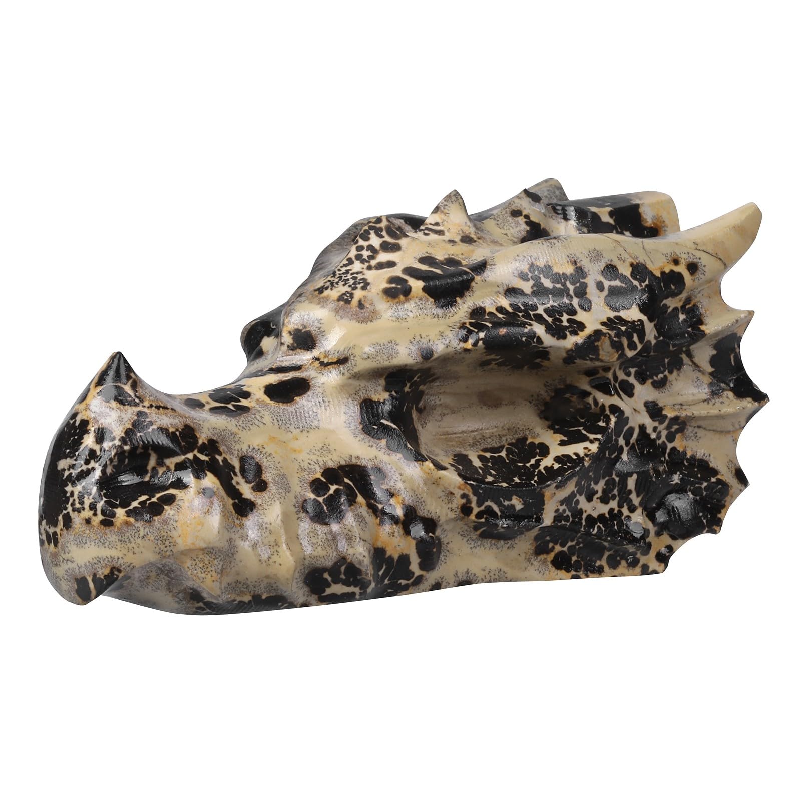 KYEYGWO 2.8 Inch Carved Crystal Dragon Head Skull Statue Natural Grass Flower Jasper Stone Small Animal Figurines Gothic Desk Decor for Home Office