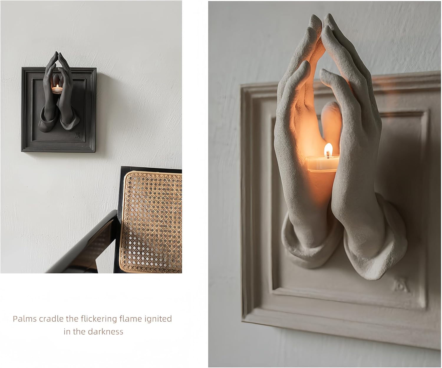 3D Praying Hands Wall lamp, Decorative Candlestick, Religious Art Sculpture, Handmade Art Aromatherapy Candlestick high-end Ornaments, Gifts, Home furnishings, Artworks (Black)
