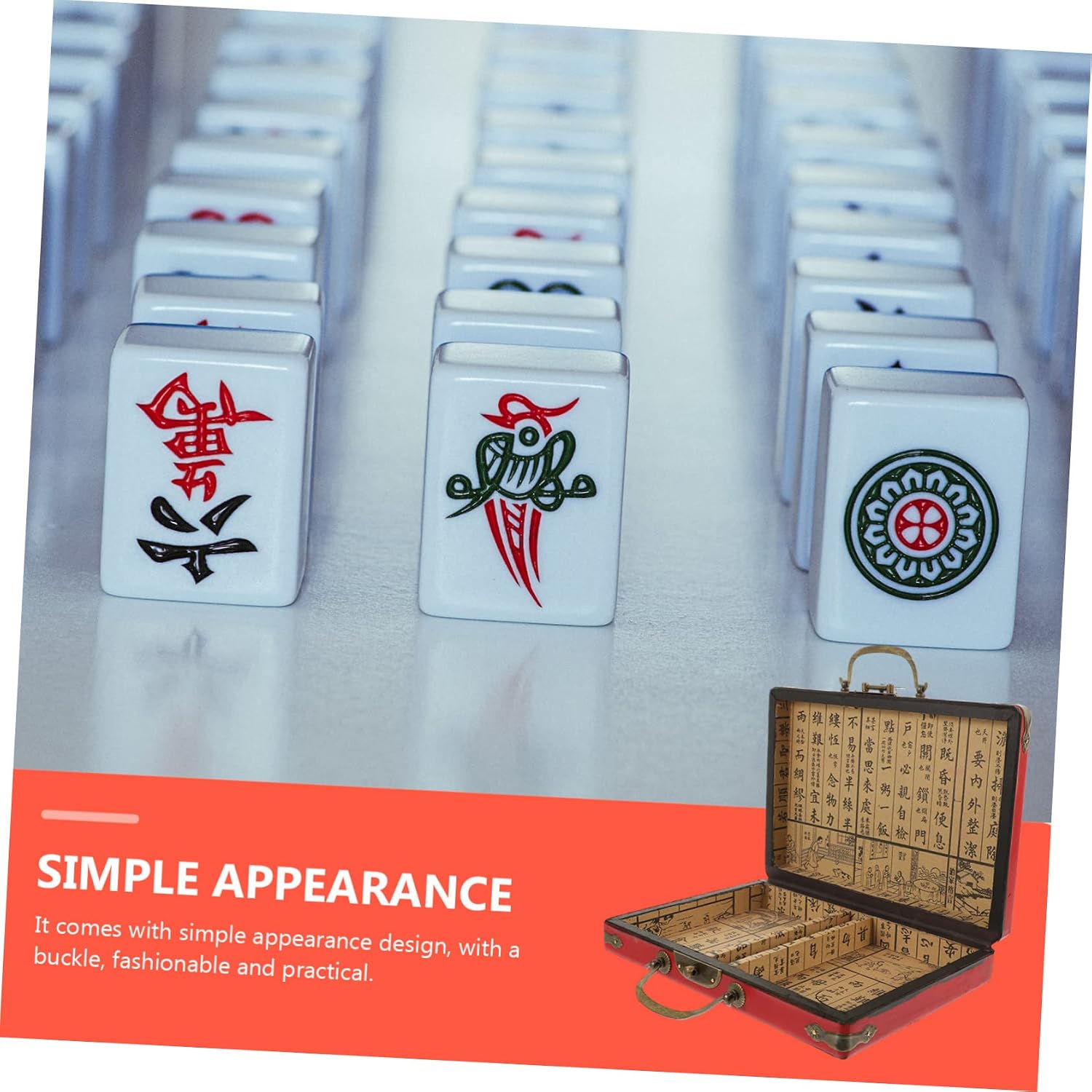INOOMP Mahjong Case Only Potable Mahjong Box Only for Classic Mahjong Game Organizer with Handle, Wooden Storage Case for Mahjong Tiles Set with Carrying Travel Case Play