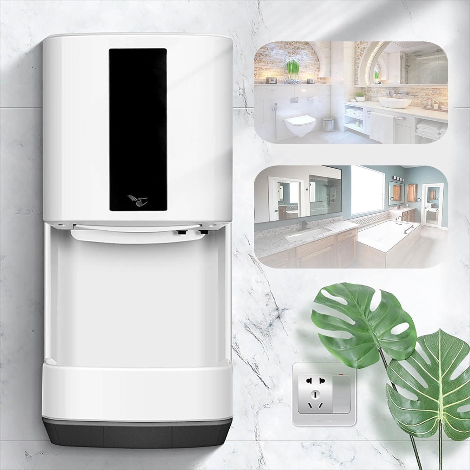 1200w High-Speed Automatic Induction Hand Dryer Normal Temperature/Warm Air Function Wall-Mounted Automatic Hand Dryer with Detachable Water Tray for,A