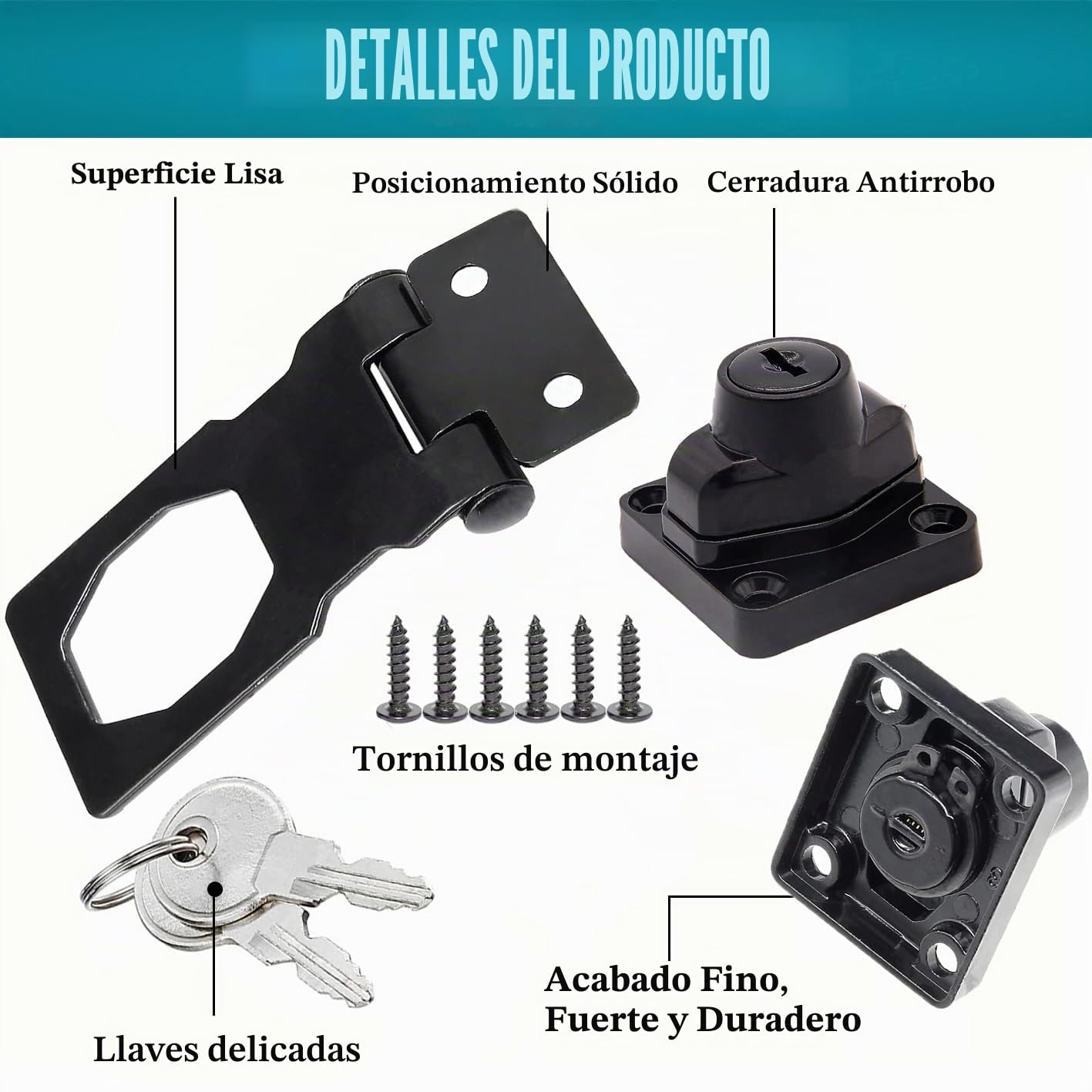 Cerradura de cerrojo de ángulo recto de 90 grados con llave igual, cerrojo pequeño hebilla de pestillo de seguridad para puerta, cerradura de cobertizo de candado (Black 2.5 Inch)