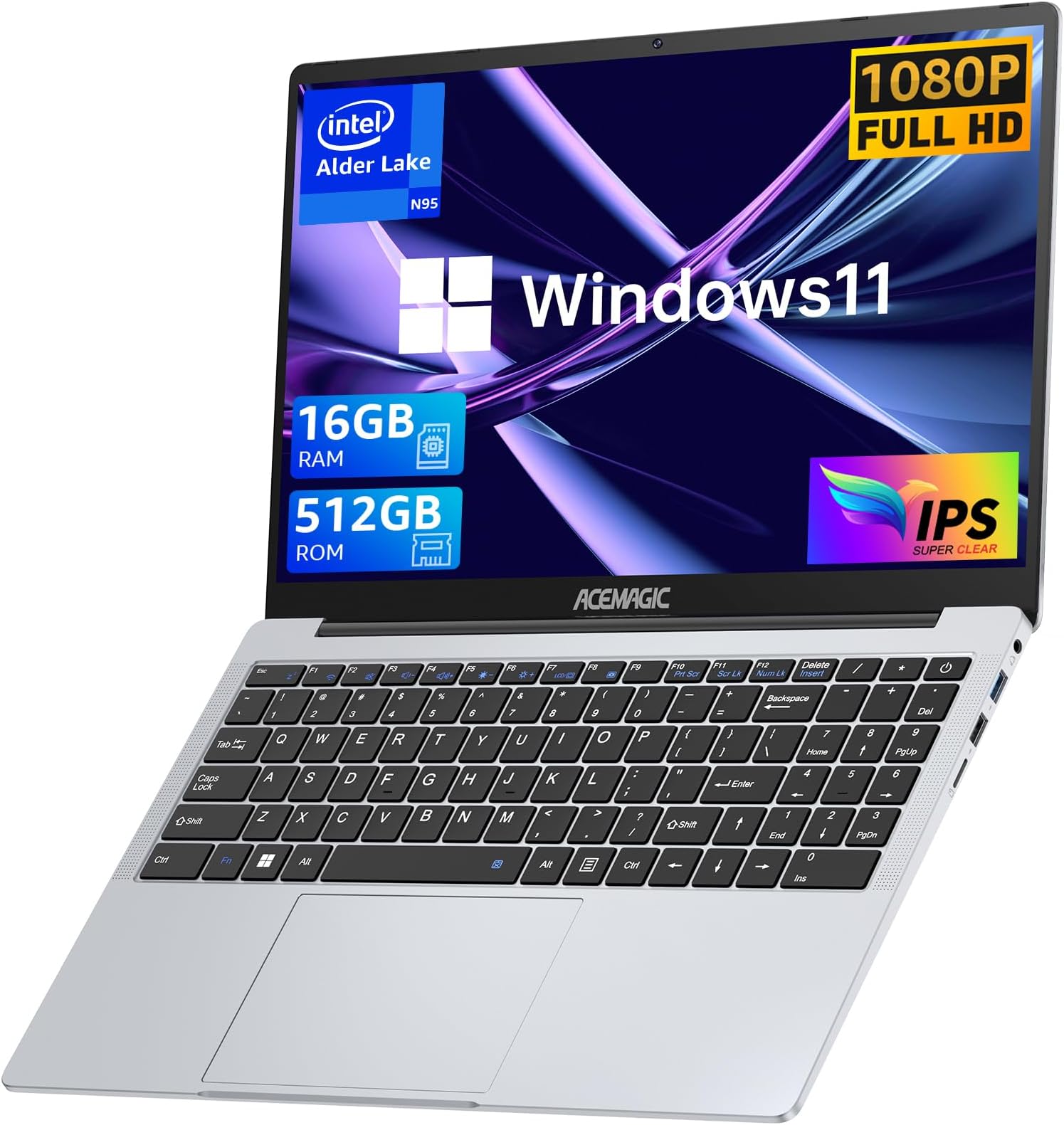 ACEMAGIC Laptop Computer, Quad-Core N95 Processor 16GB DDR4 512GB SSD, 15.6 inch 1080P FHD Laptop, Windows 11, Metal Body, 2.4G/5G WiFi, BT5.0, Webcam, Type_C, USB3.2