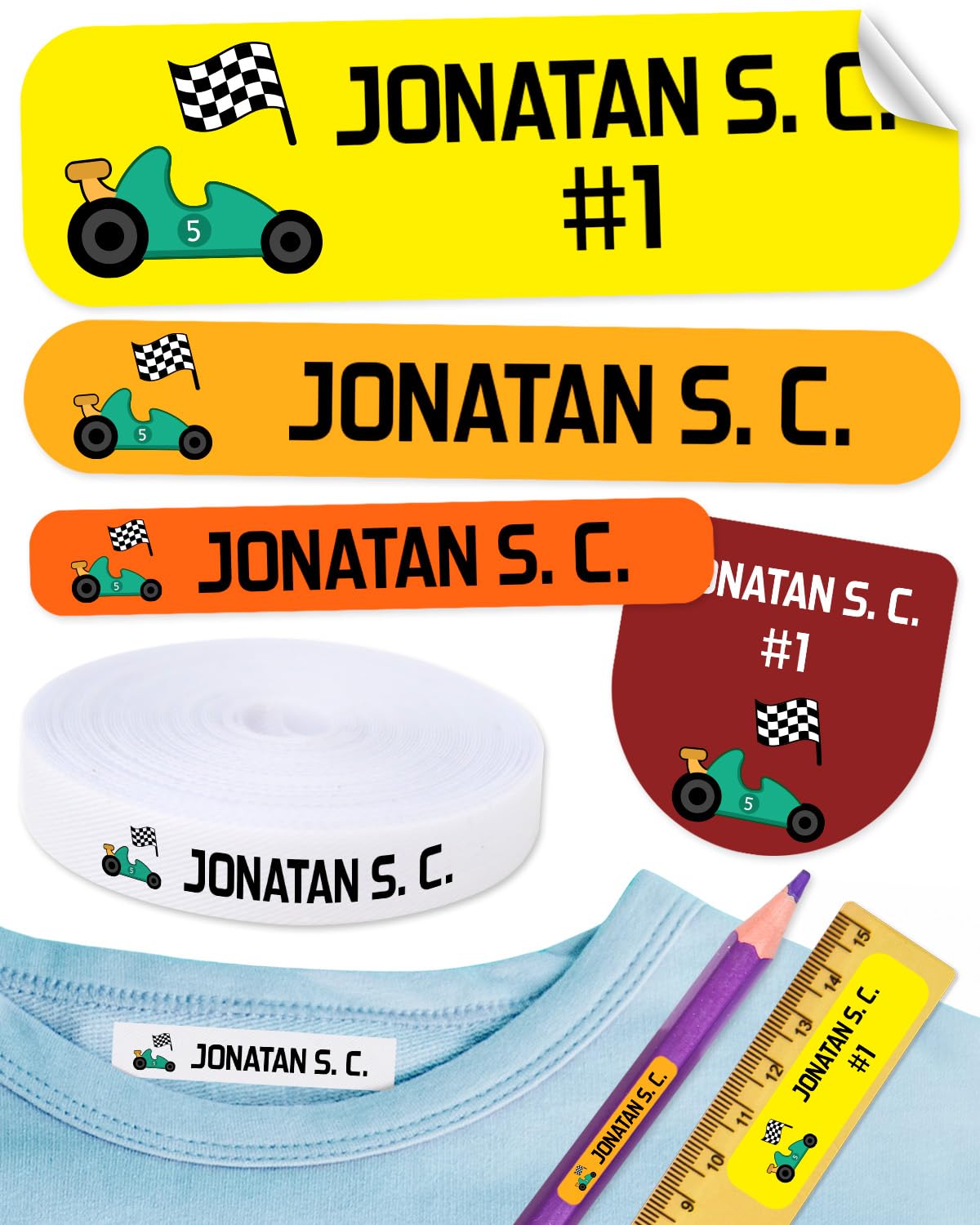 155 pcs Personalized Name Labels for Kids School. 100 Iron on Name Labels for Clothes and 55 Personalized Name Stickers. Labels to Mark Clothes and School Supplies. (Sports)