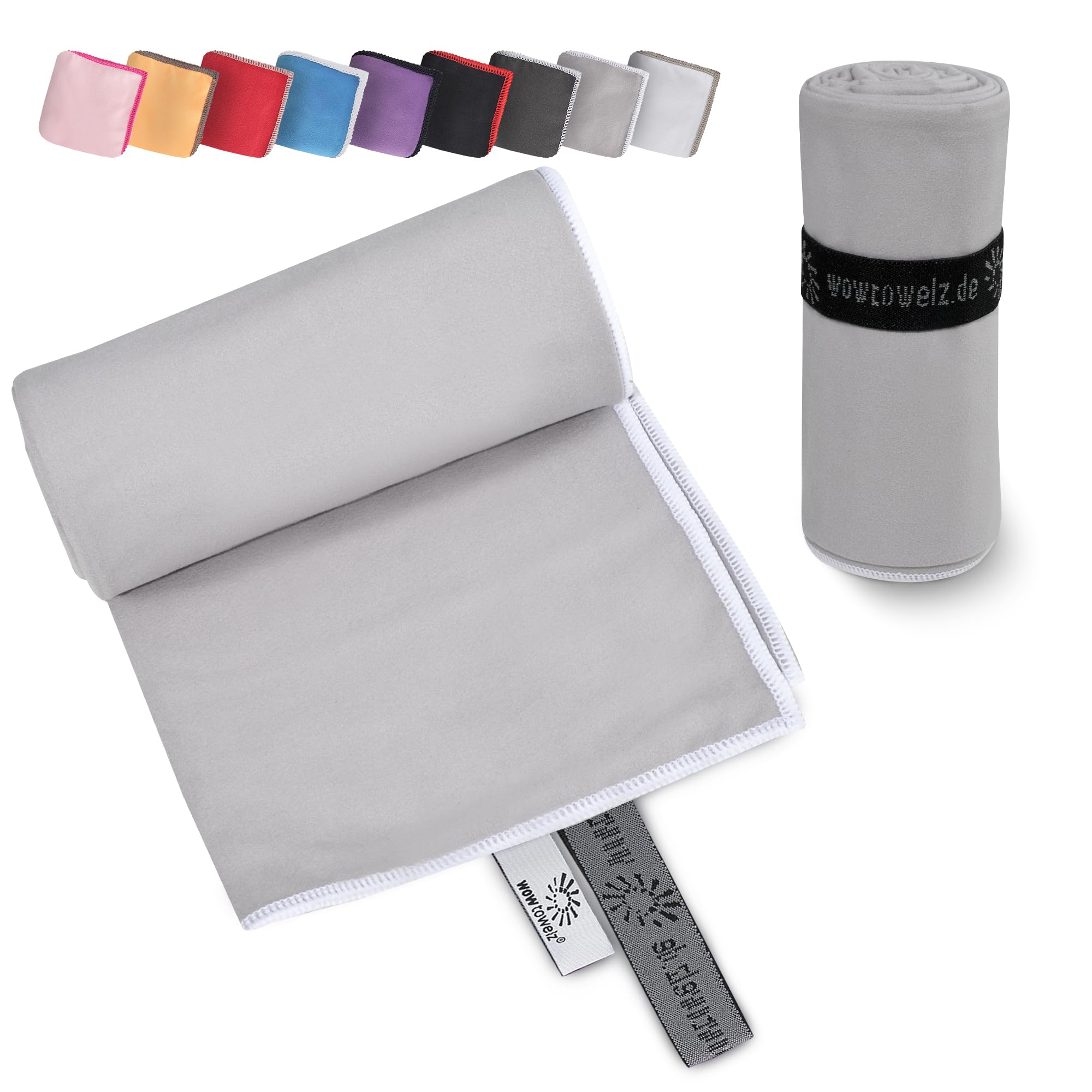 Wowtowelz kompaktes Mikrofaser Handtuch, Reisehandtuch, Sport- Fitnesshandtuch, Strand- Badetuch, leicht u. schnelltrocknend, (Hellgrau, 145 x 70 cm)