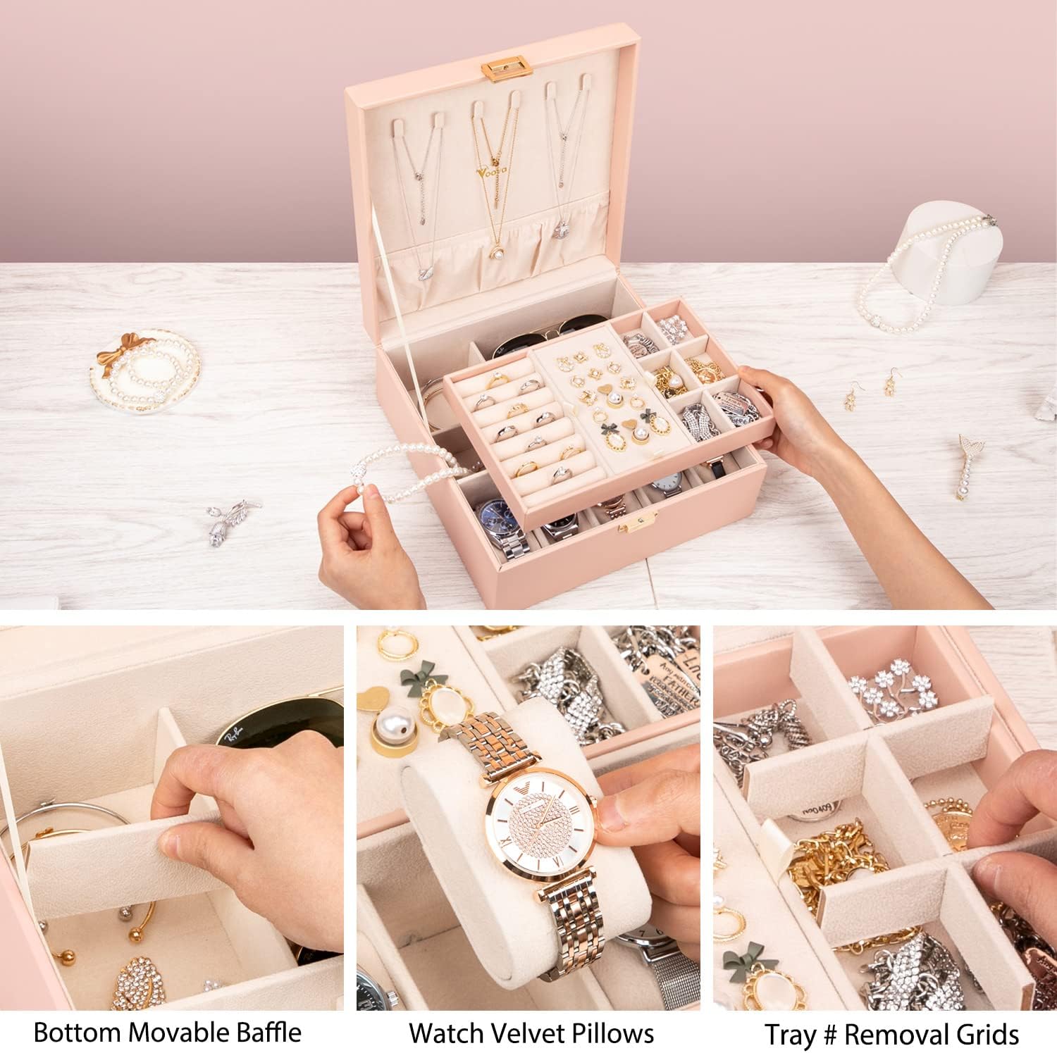 Voova Jewellery Box Organiser for Men Women Girls Large Watch Storage Case - Image 4