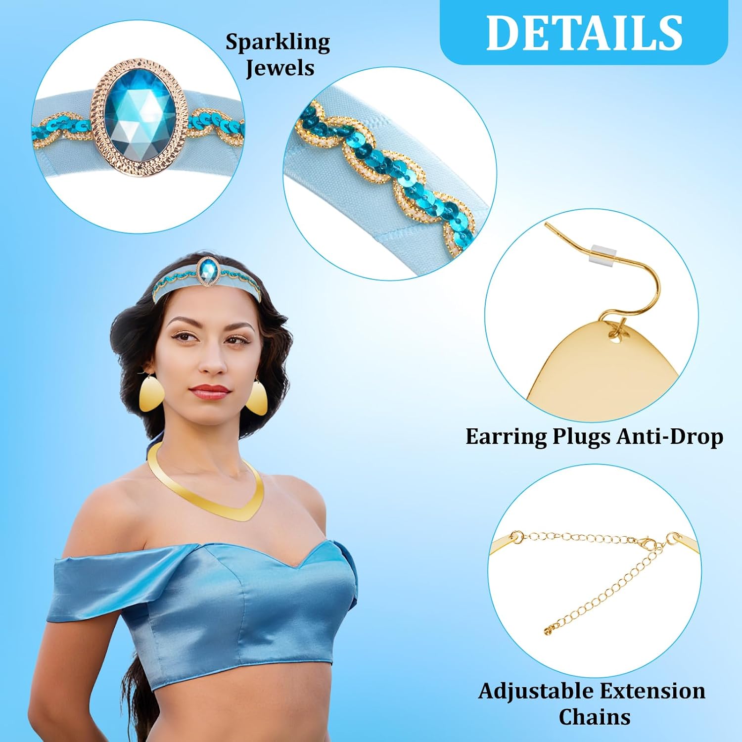 Arabian Princess Costume Set for Women Girls Halloween Cosplay Princess Dress Up Headband Hair Ties