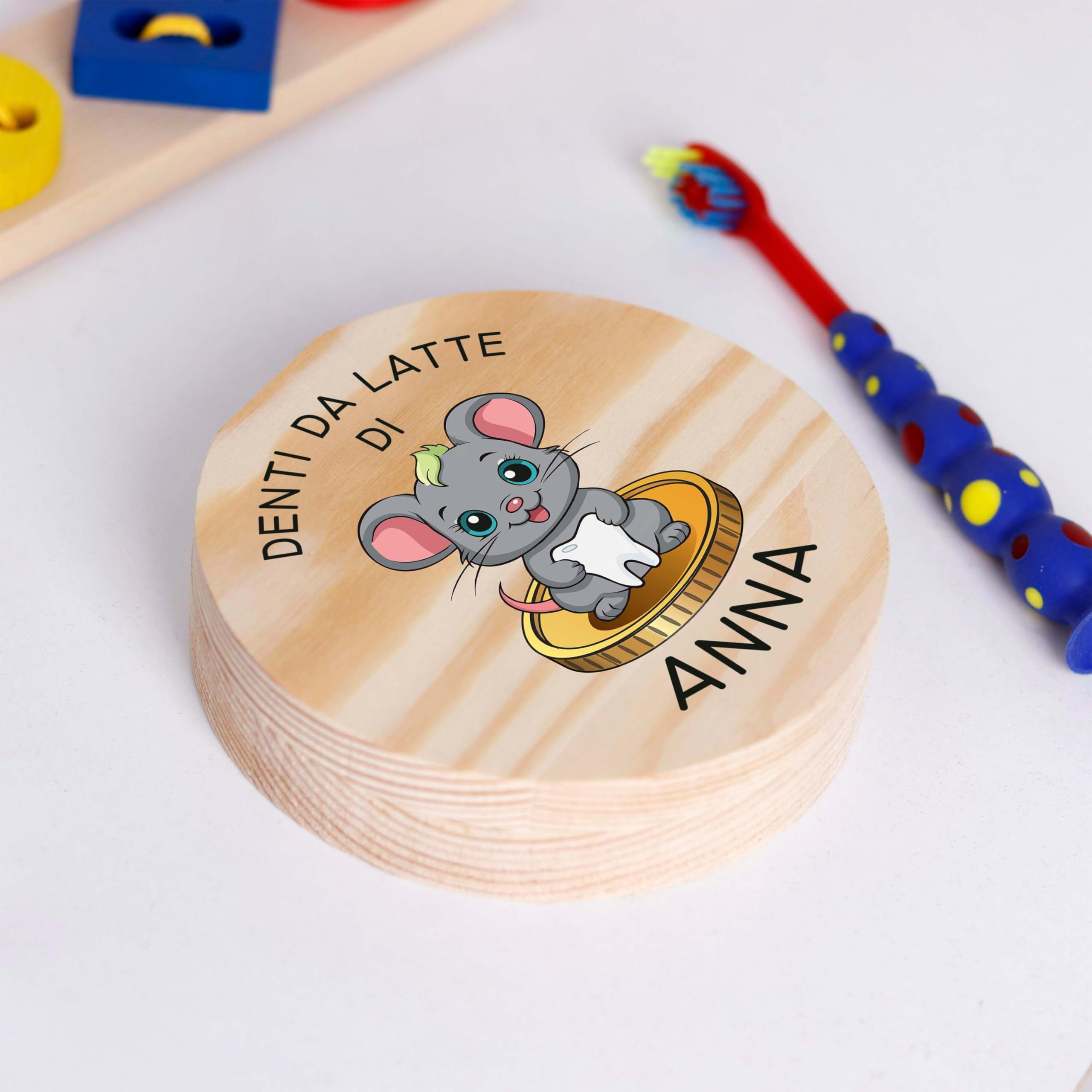 LAUBLUST Scatolina dei dentini personalizzata con nome – Scatola in legno con il topolino dei denti | Regalo per bambini e bambine – Scatola per denti da latte con pinzetta – Ricordo d’infanzia