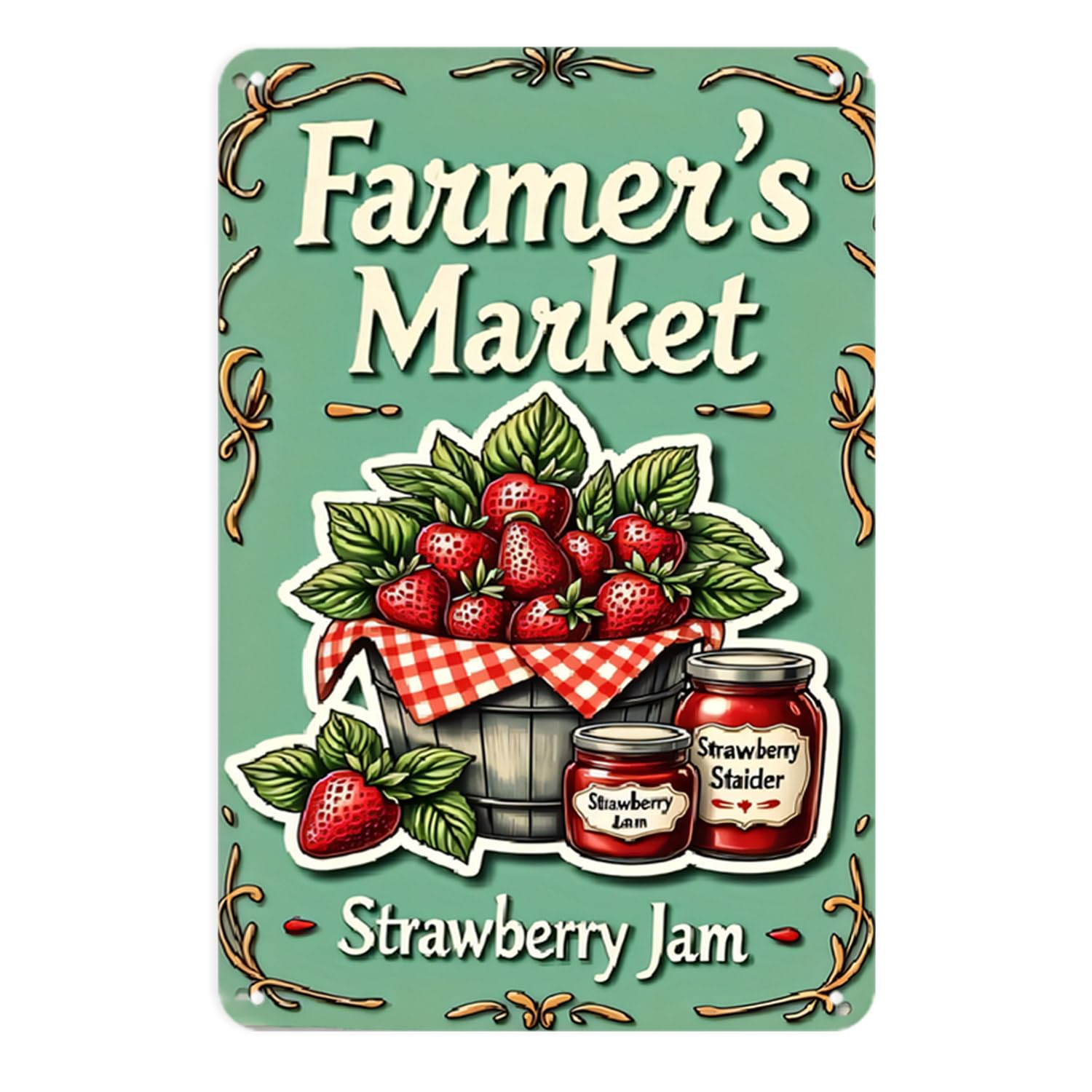 Kwqdozf As Pic Strawberry Farmer's Market Tin Sign, Vintage Strawberry Jam Metal Sign Prin