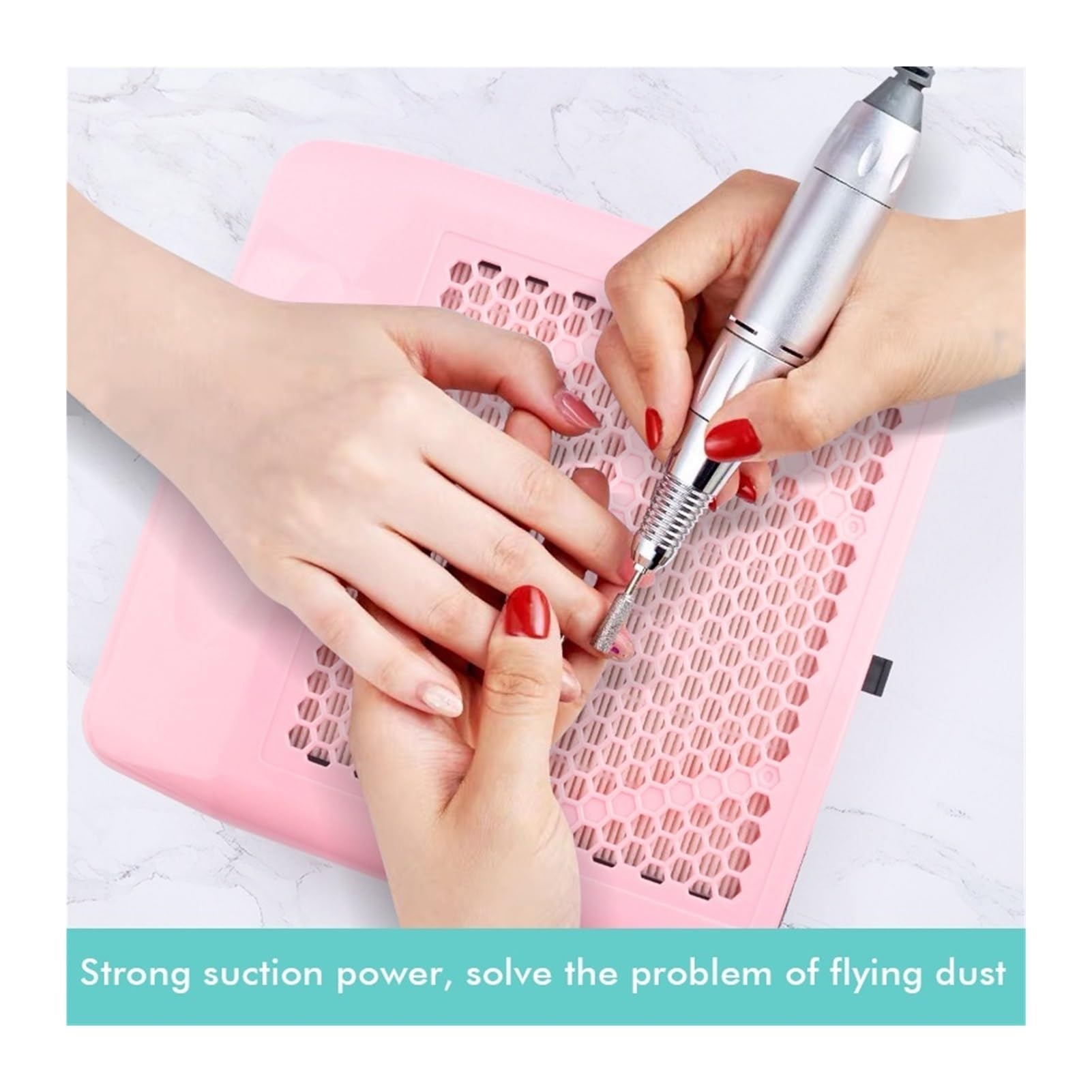 MRKU Aspiradora para manicura con Filtro Lavable, aspiradora de bajo Ruido, 80 W, Color Rosa.