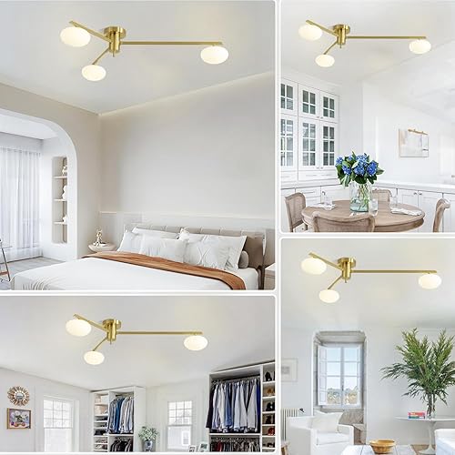 Miniatura 6 de Lámpara de techo Sputnik de montaje empotrado de 3 luces, lámpara de latón dorado moderna de mediados de siglo, iluminación de mesa de comedor