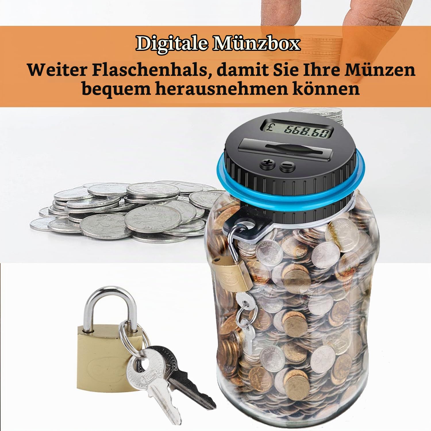 Digitale Spardose mit Zähler, 1,8 L Euro Elektronische Sparbüchse, Münze Zählen Geld Sparen Box Automatische Sparschwein mit Schloss, Münzzähler Groß mit LCD Display Münzzähler Sparkasse Sparschwein Küche, Haushalt & Wohnen
