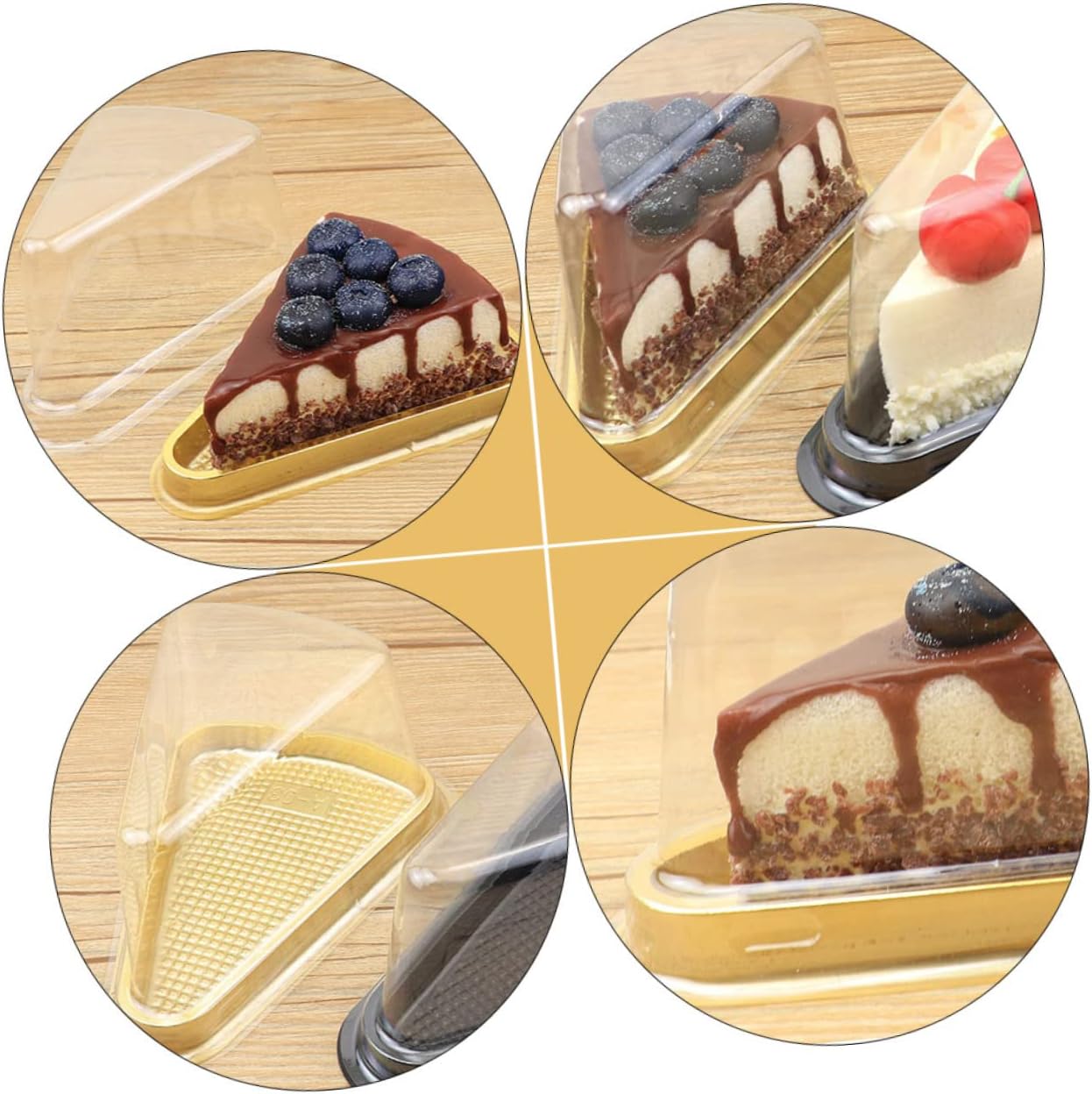 Mobestech 2sets Plastic Cake Boxes Lid for Biscuits Triangular Sandwich Packaging Non-slip Bottom 50pcs*2