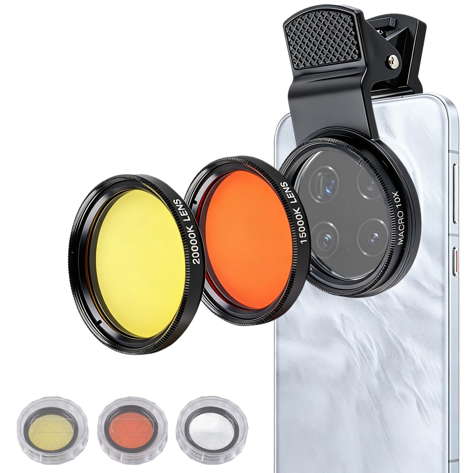 Lenti per Cellulare, Set di filtri per Lenti HD Clip-on Giallo Arancione Lenti per Vista Macro Acqua di Mare Acquario Cilindro di Corallo Kit di Lenti per Fotografia Subacquea con Filtro Macro
