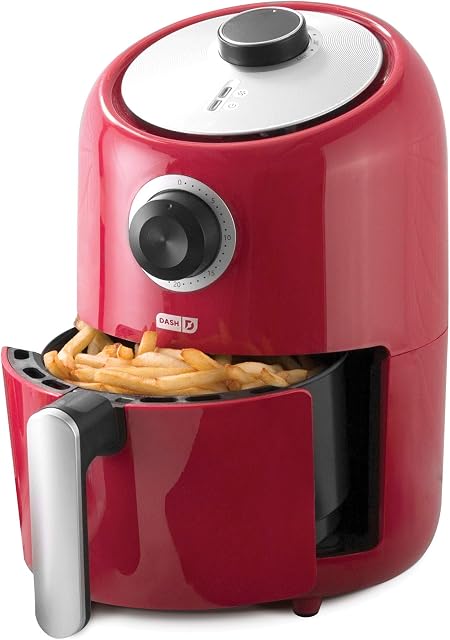 DASH Friteuse à air compacte avec contrôle de température, panier à frire antiadhésif, guide de recettes + fonction d'arrêt automatique, 2 Quart - Rouge